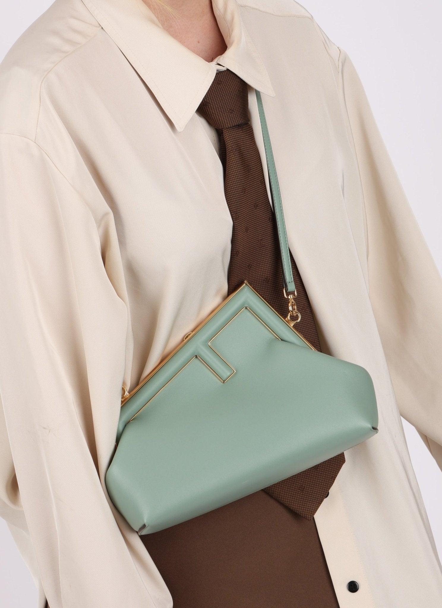 Fendi Leather Small Sea Foam Green First Clutch - FashioNica