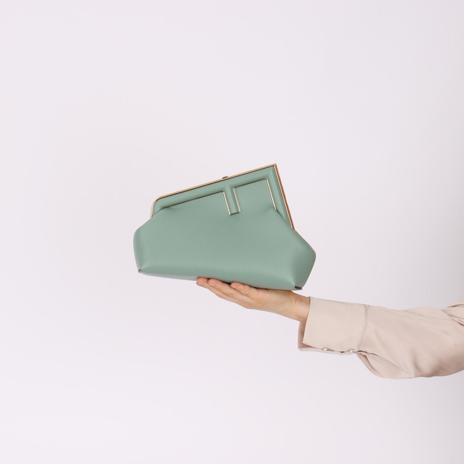 Fendi Leather Small Sea Foam Green First Clutch - FashioNica