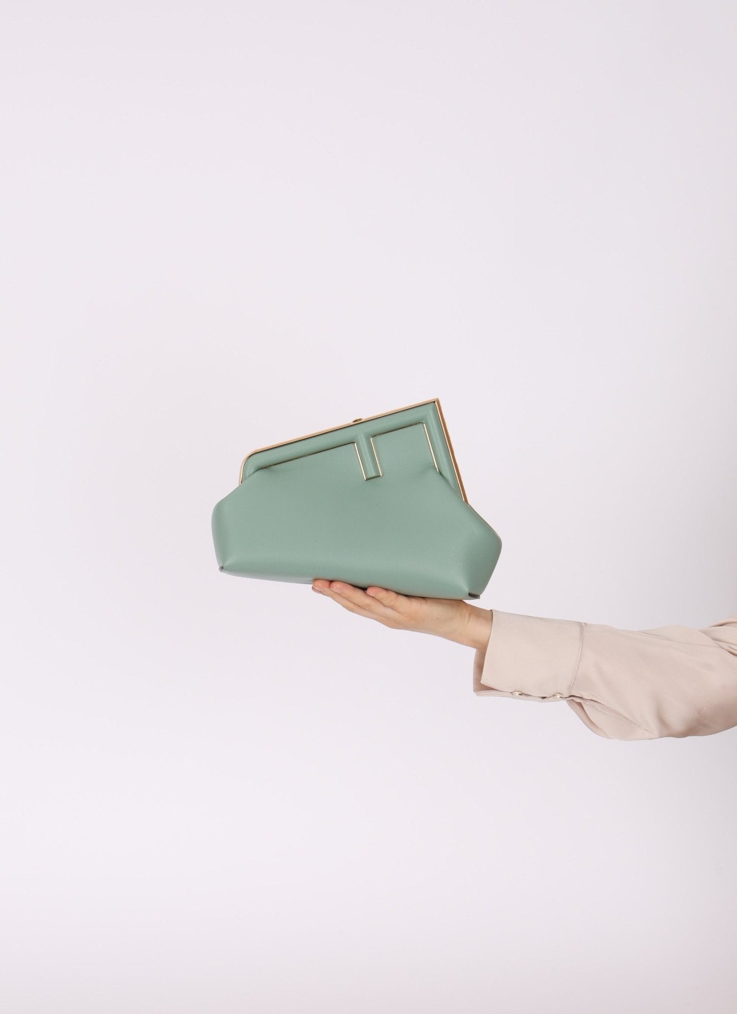 Fendi Leather Small Sea Foam Green First Clutch - FashioNica