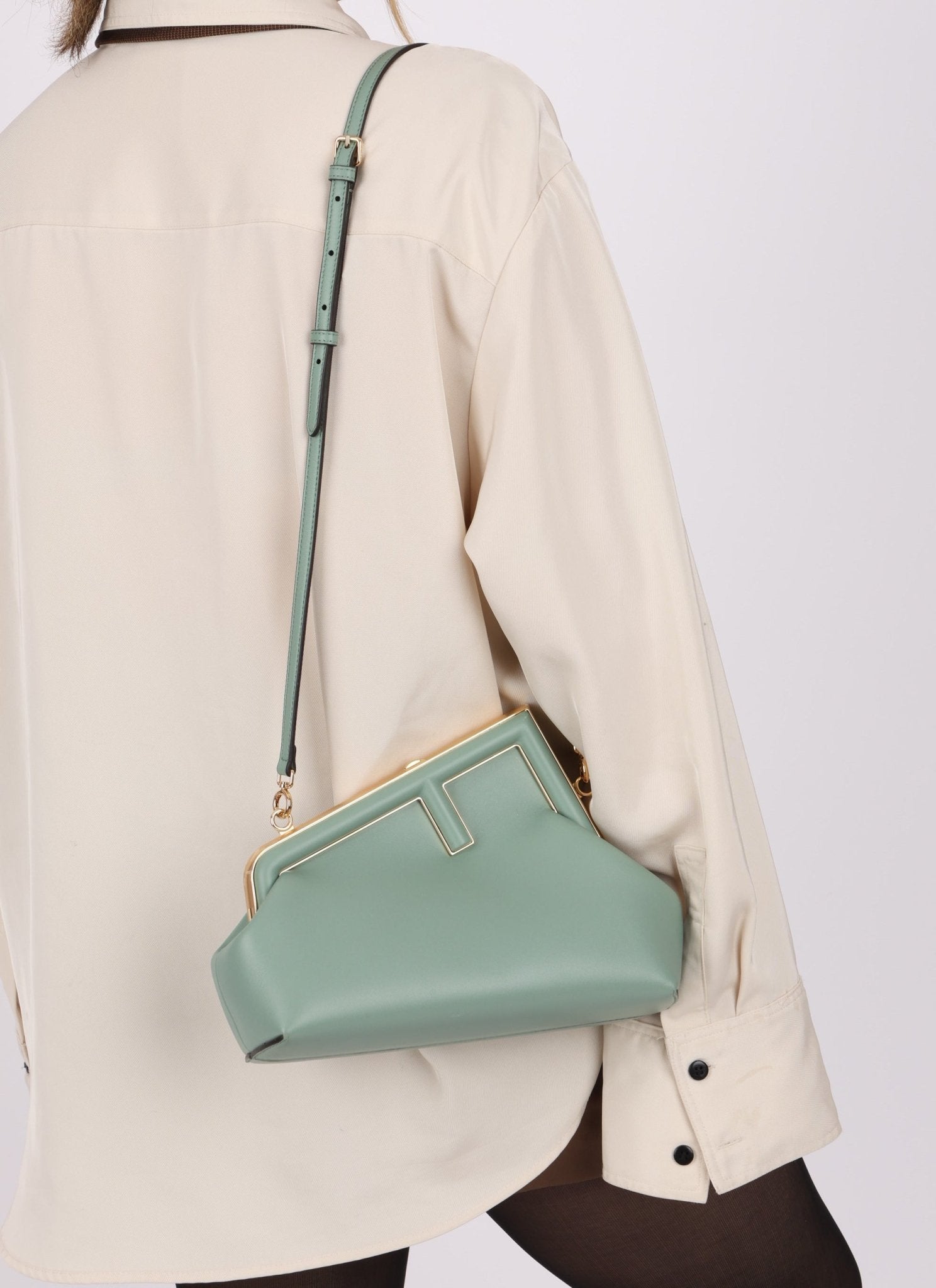 Fendi Leather Small Sea Foam Green First Clutch - FashioNica