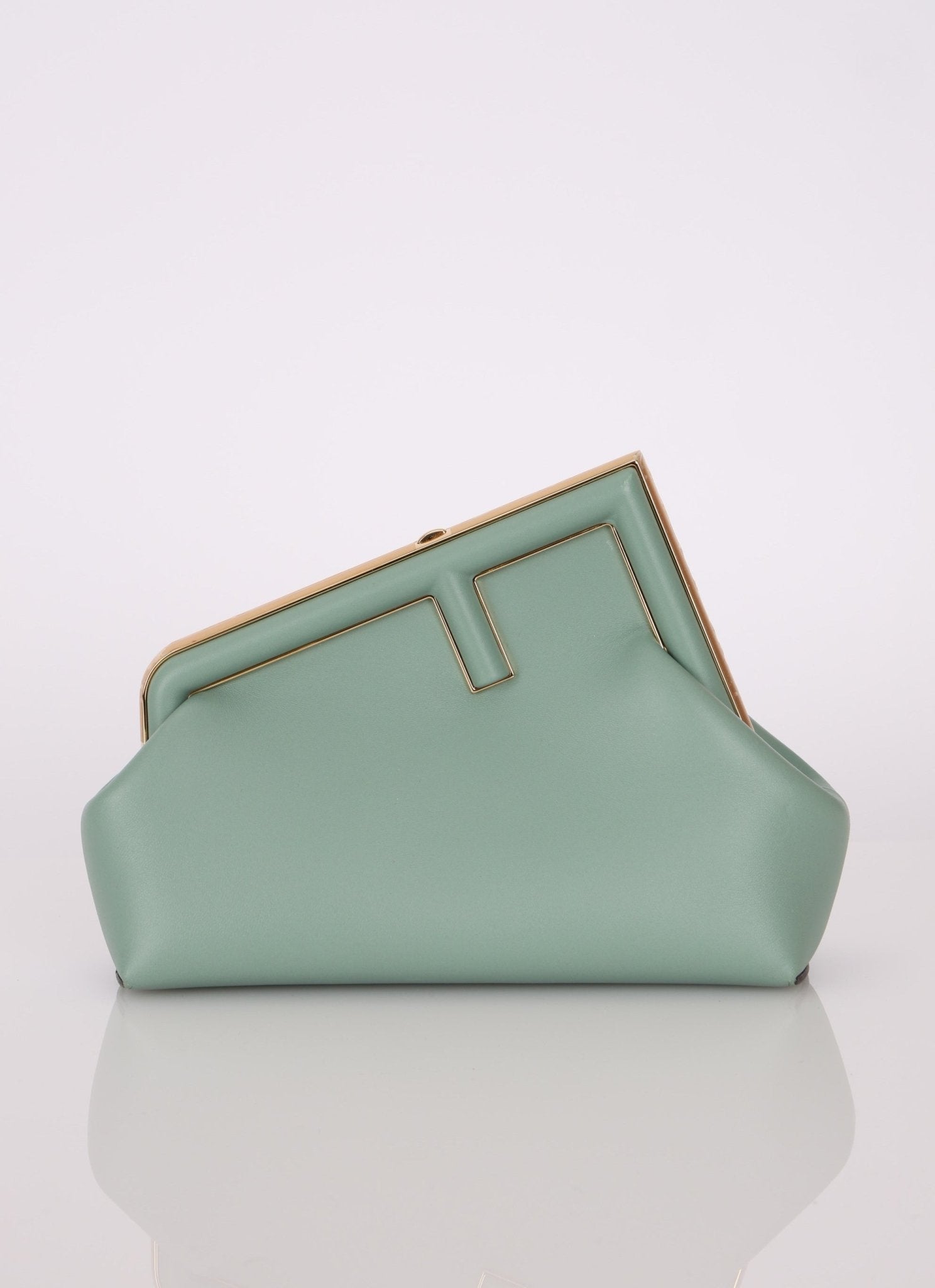 Fendi Leather Small Sea Foam Green First Clutch - FashioNica