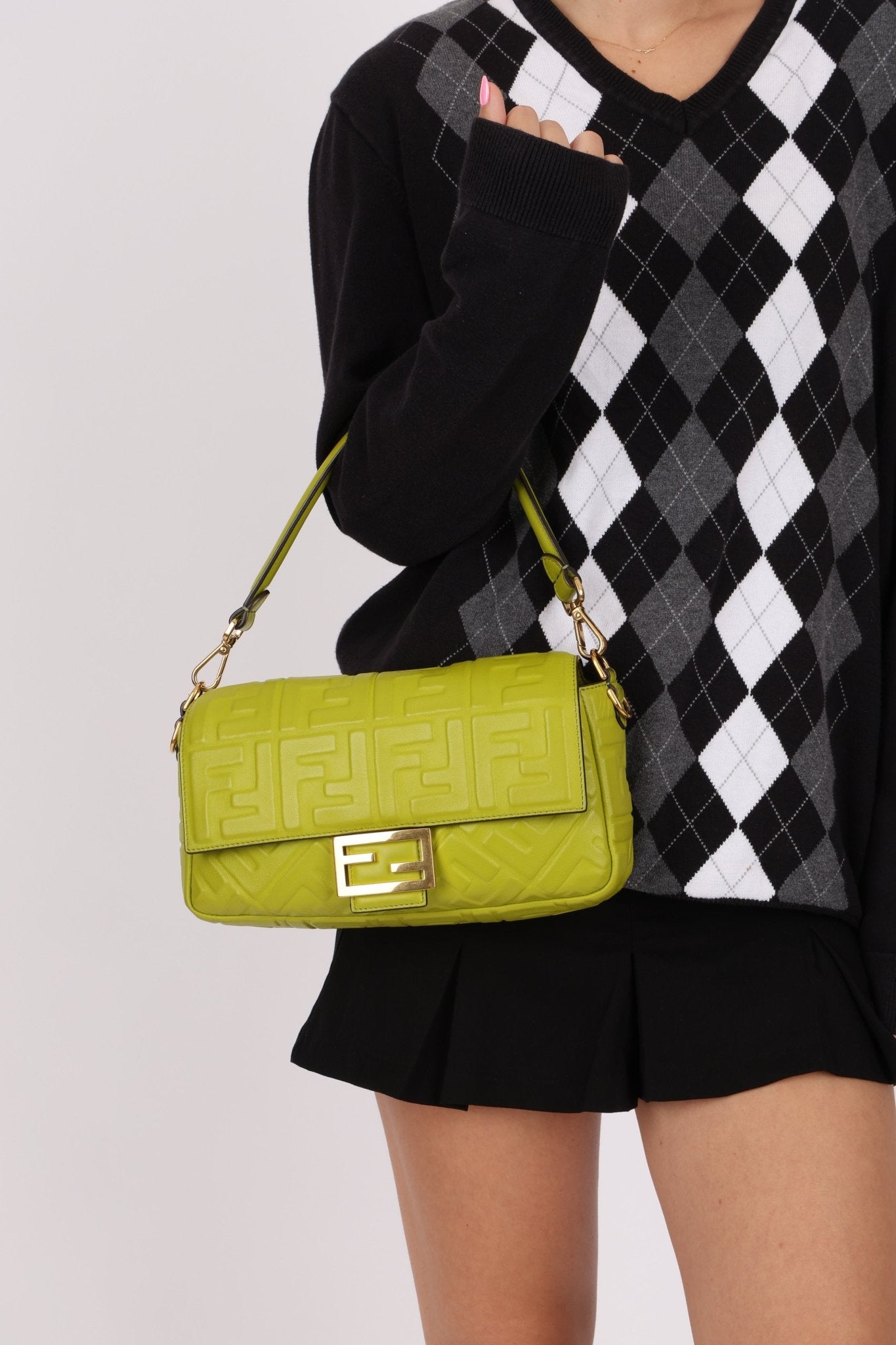 Fendi Lime Zucca 1974 Embossed Baguette - FashioNica