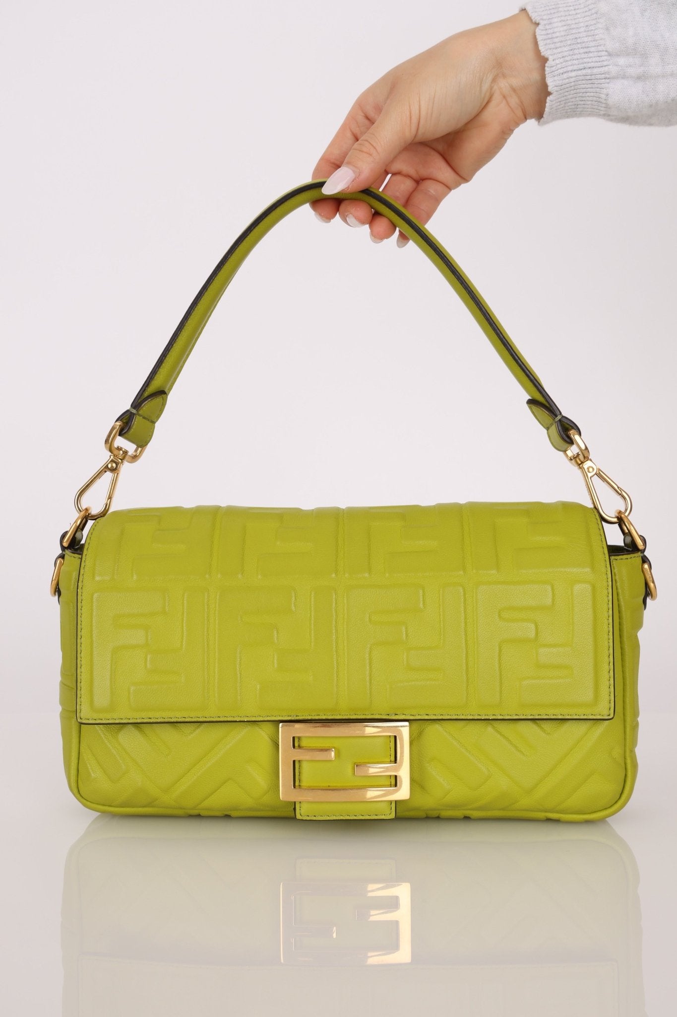 Fendi Lime Zucca 1974 Embossed Baguette - FashioNica