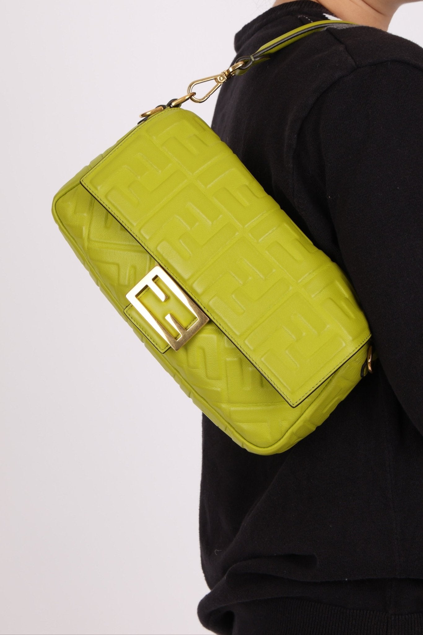 Fendi Lime Zucca 1974 Embossed Baguette - FashioNica