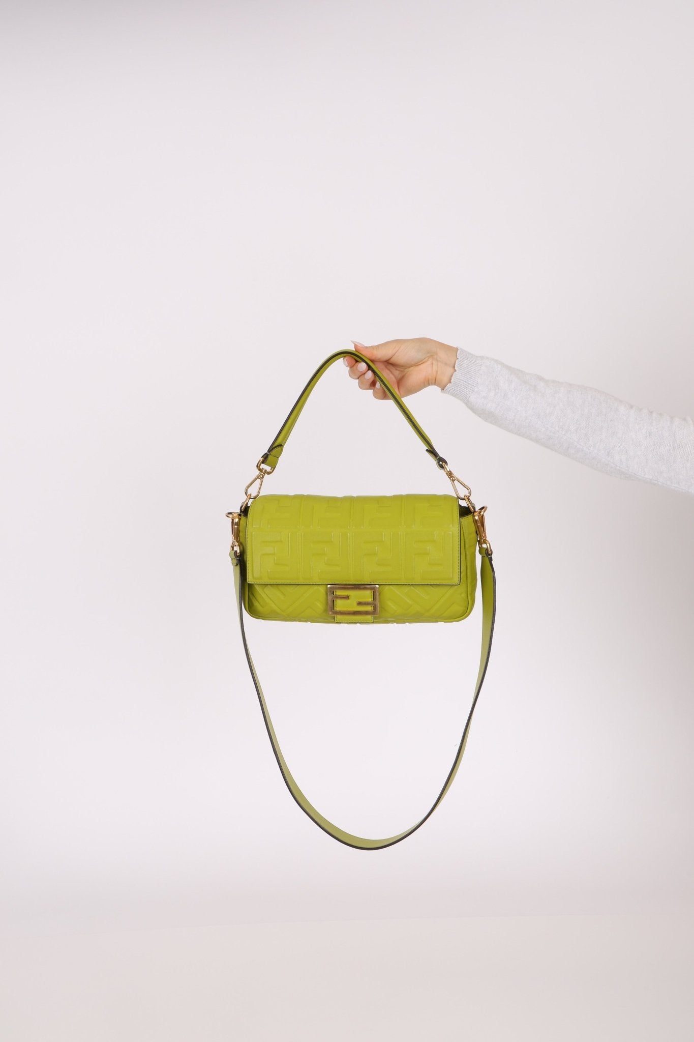 Fendi Lime Zucca 1974 Embossed Baguette - FashioNica