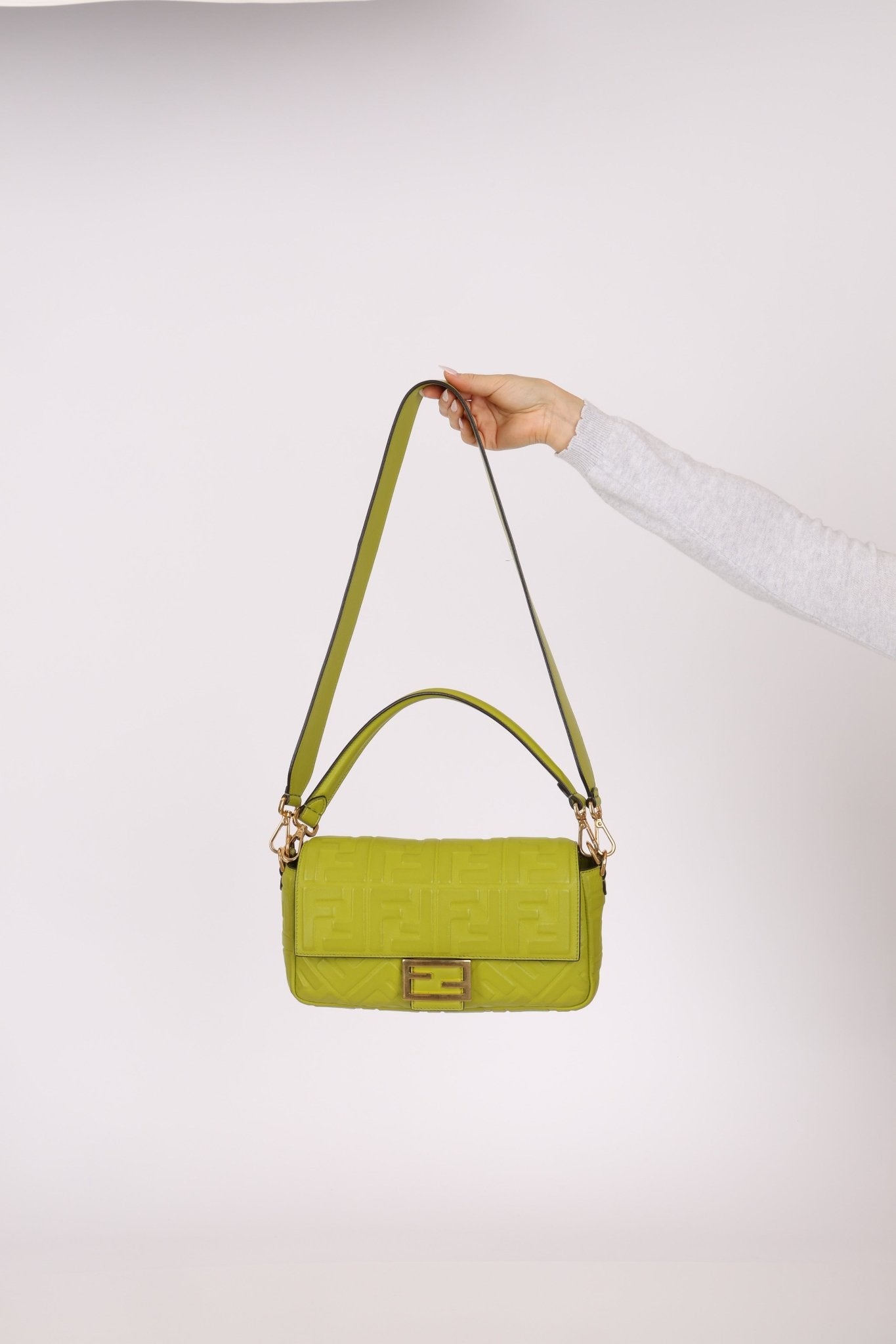 Fendi Lime Zucca 1974 Embossed Baguette - FashioNica