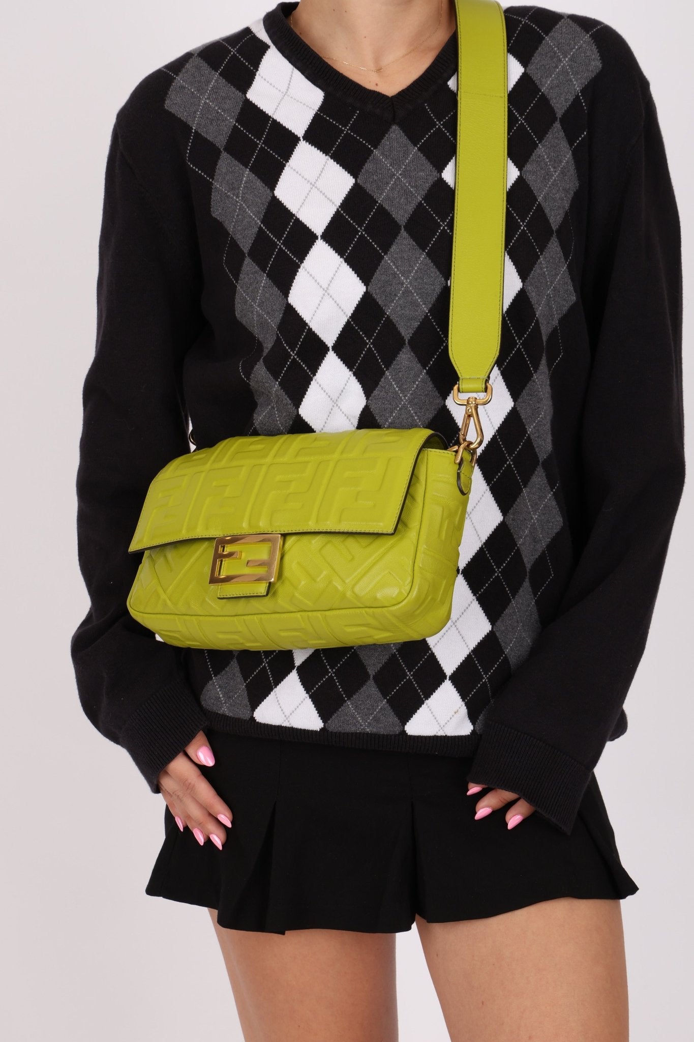 Fendi Lime Zucca 1974 Embossed Baguette - FashioNica