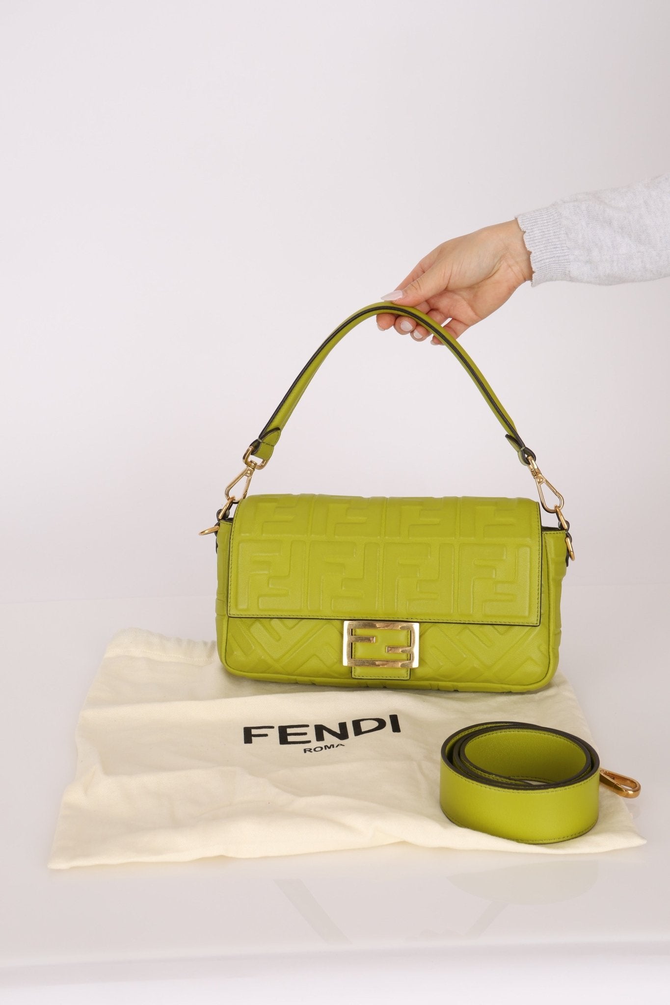 Fendi Lime Zucca 1974 Embossed Baguette - FashioNica