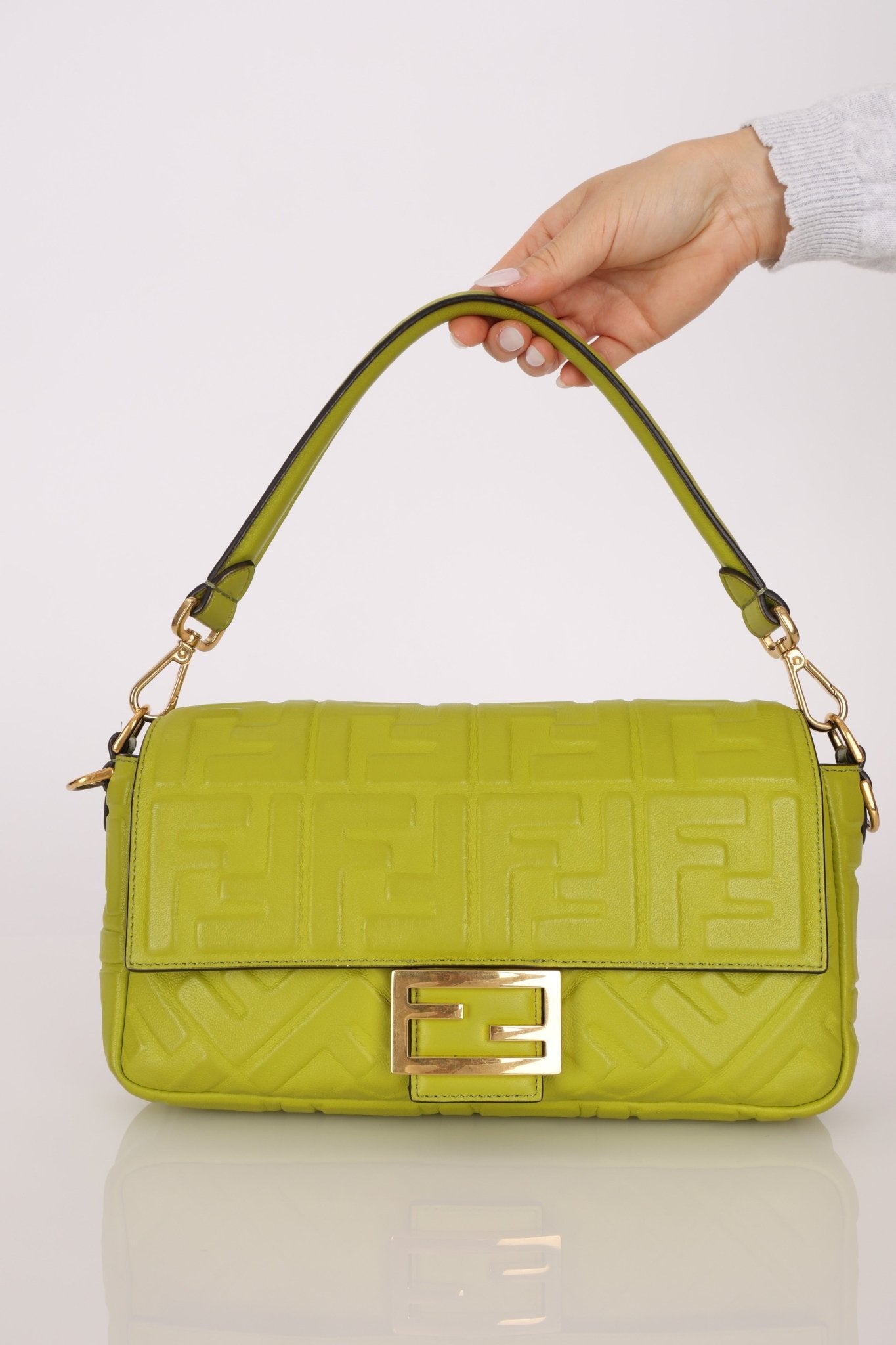 Fendi Lime Zucca 1974 Embossed Baguette - FashioNica