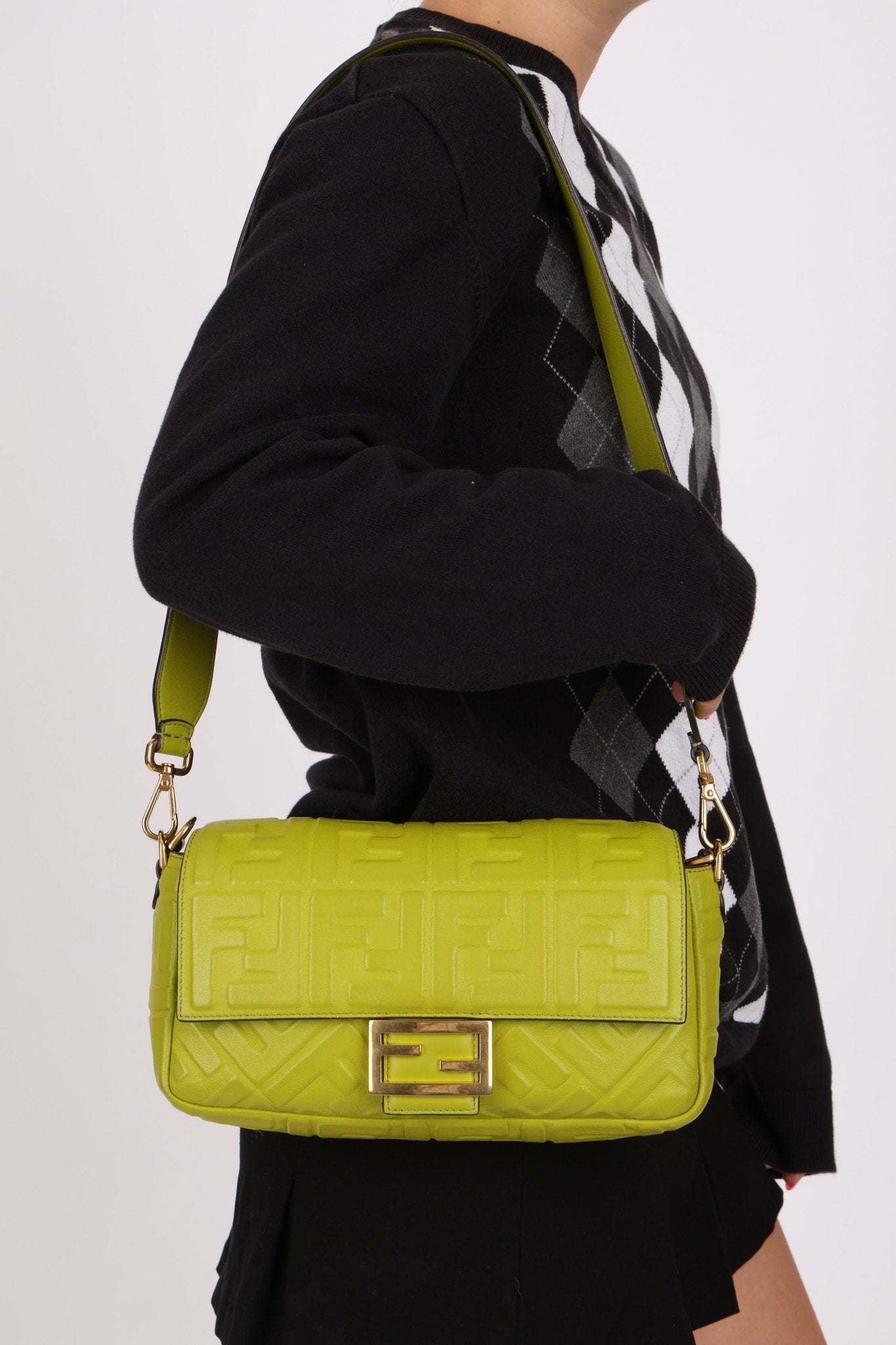 Fendi Lime Zucca 1974 Embossed Baguette - FashioNica