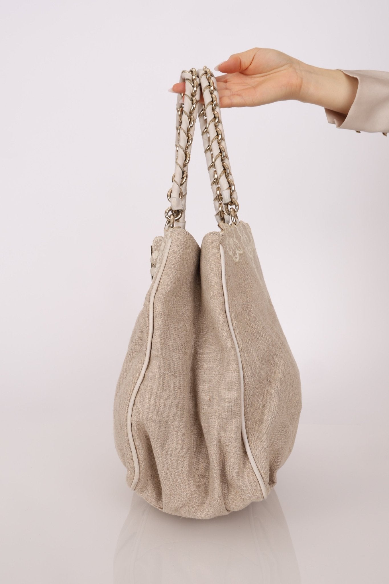 Fendi Linen Lace Chain Mia Tote - FashioNica