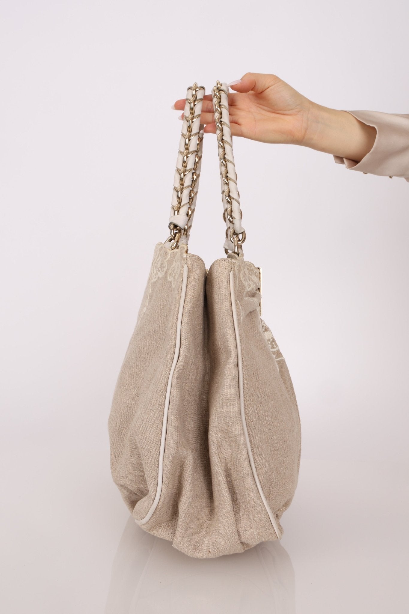 Fendi Linen Lace Chain Mia Tote - FashioNica