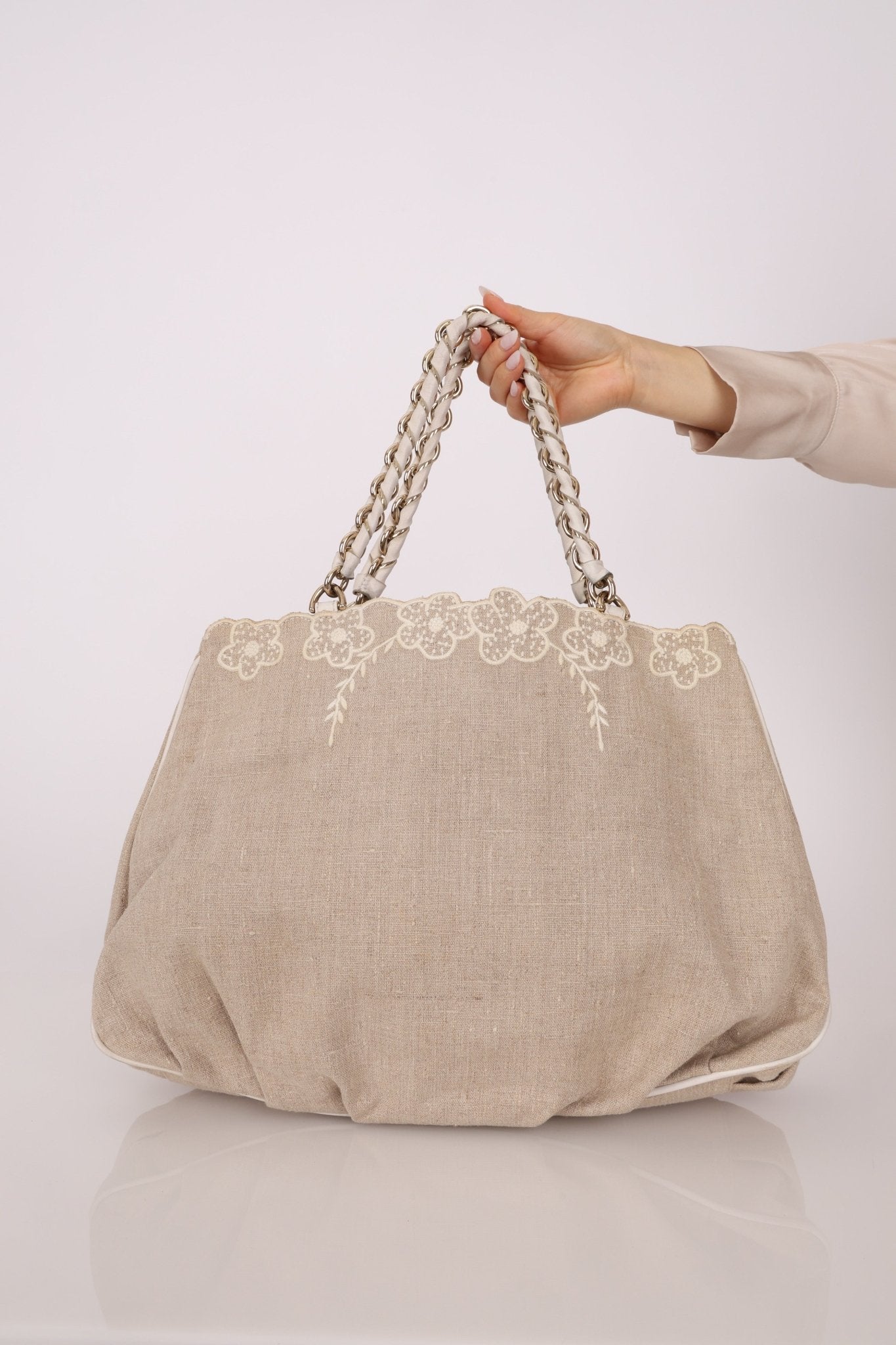 Fendi Linen Lace Chain Mia Tote - FashioNica