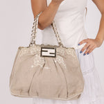 Fendi Linen Lace Chain Mia Tote - FashioNica