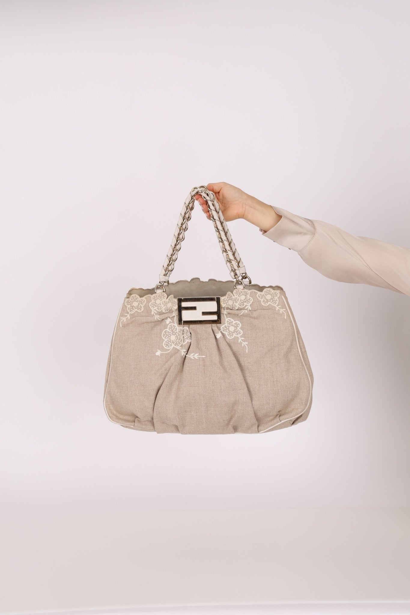 Fendi Linen Lace Chain Mia Tote - FashioNica