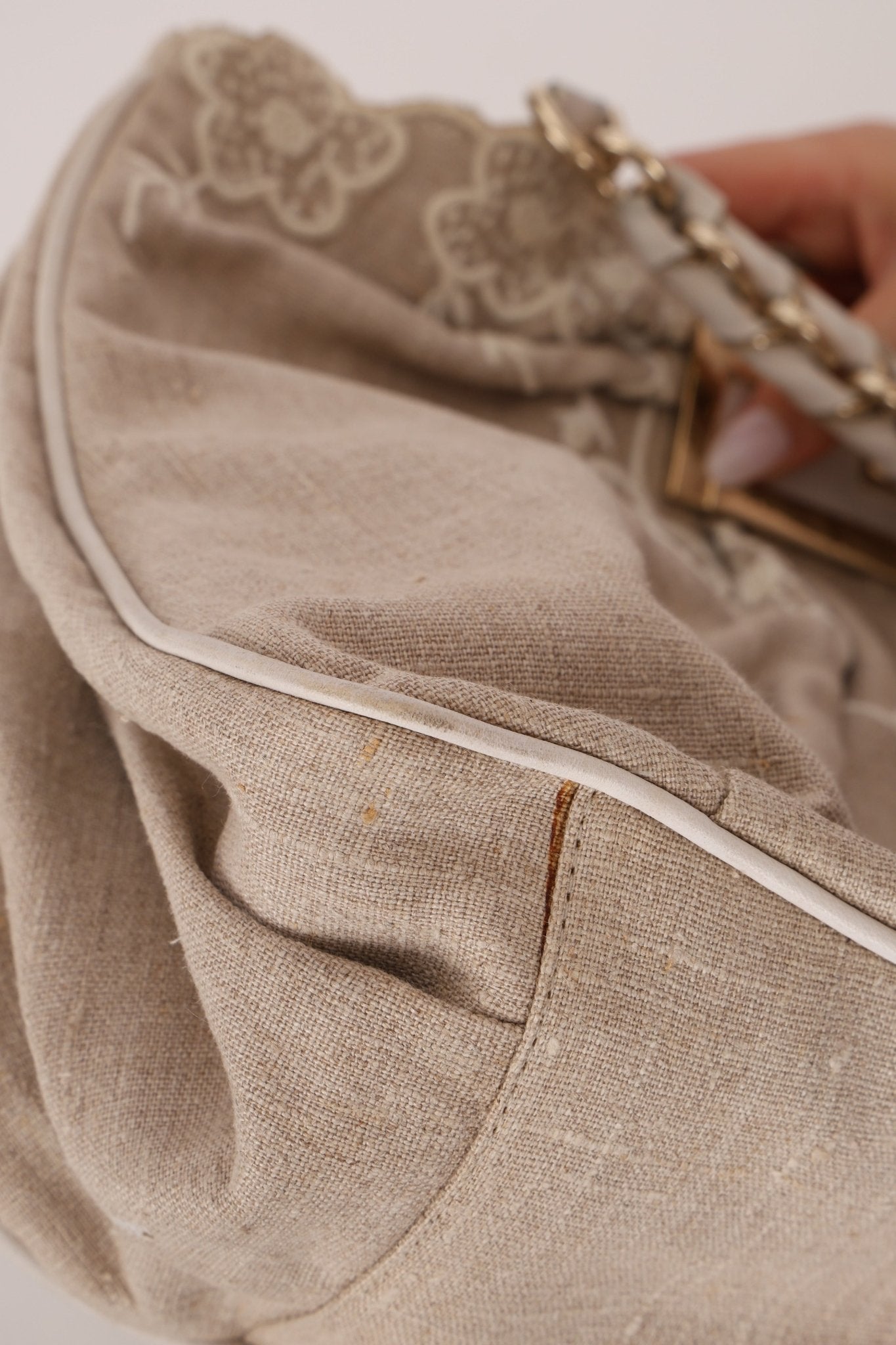 Fendi Linen Lace Chain Mia Tote - FashioNica