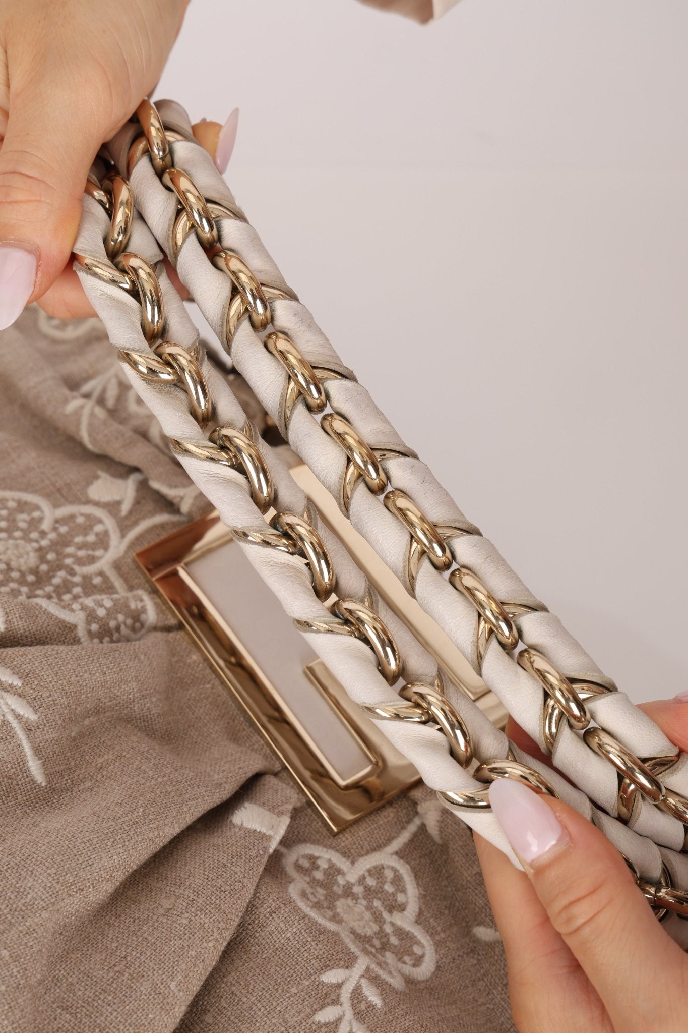 Fendi Linen Lace Chain Mia Tote - FashioNica