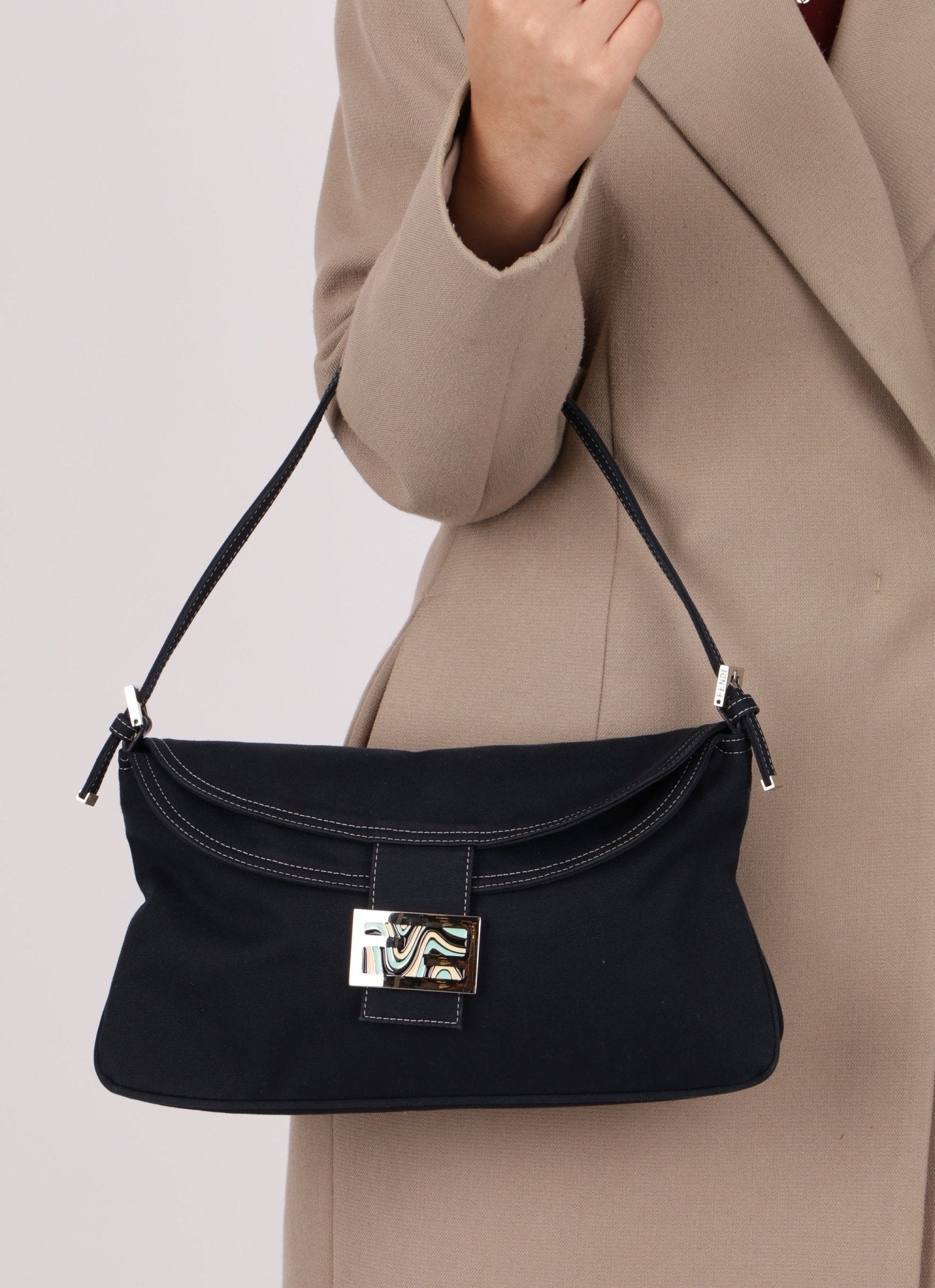 Fendi Marble Navy Canvas Baguette - FashioNica