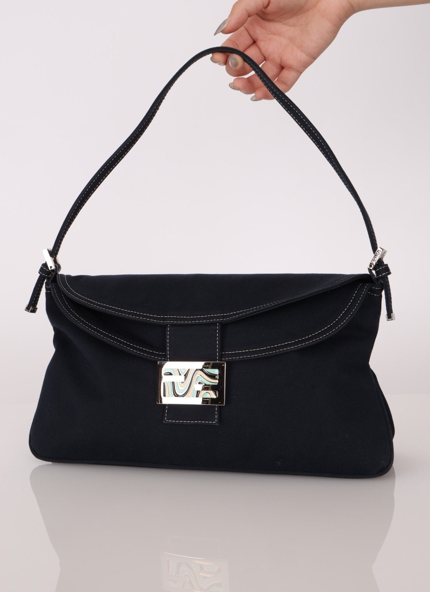 Fendi Marble Navy Canvas Baguette - FashioNica