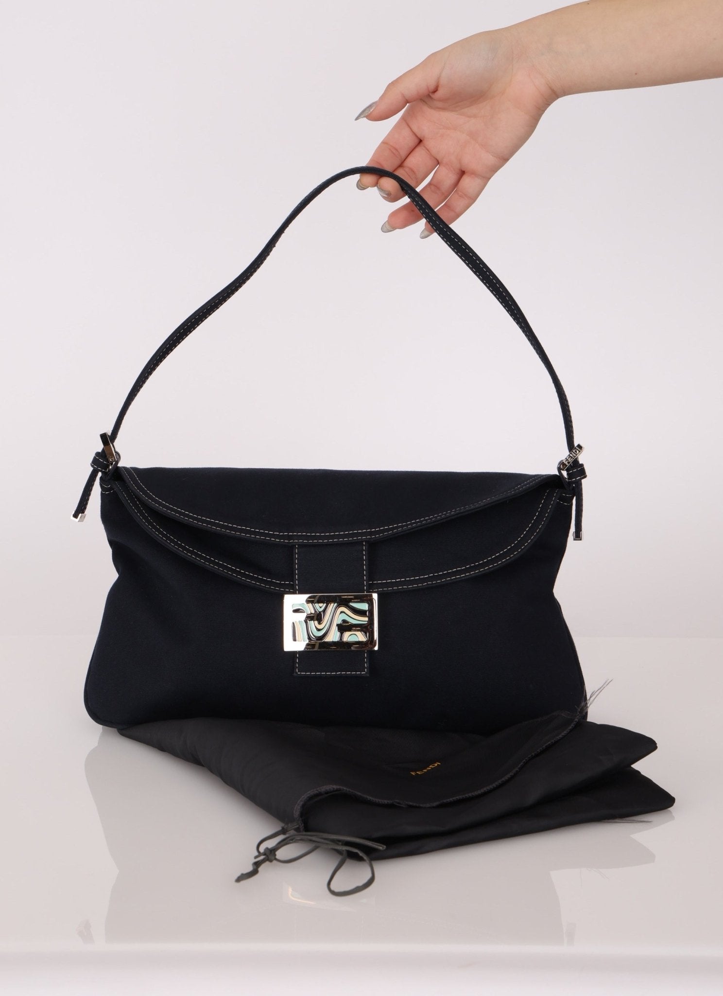 Fendi Marble Navy Canvas Baguette - FashioNica
