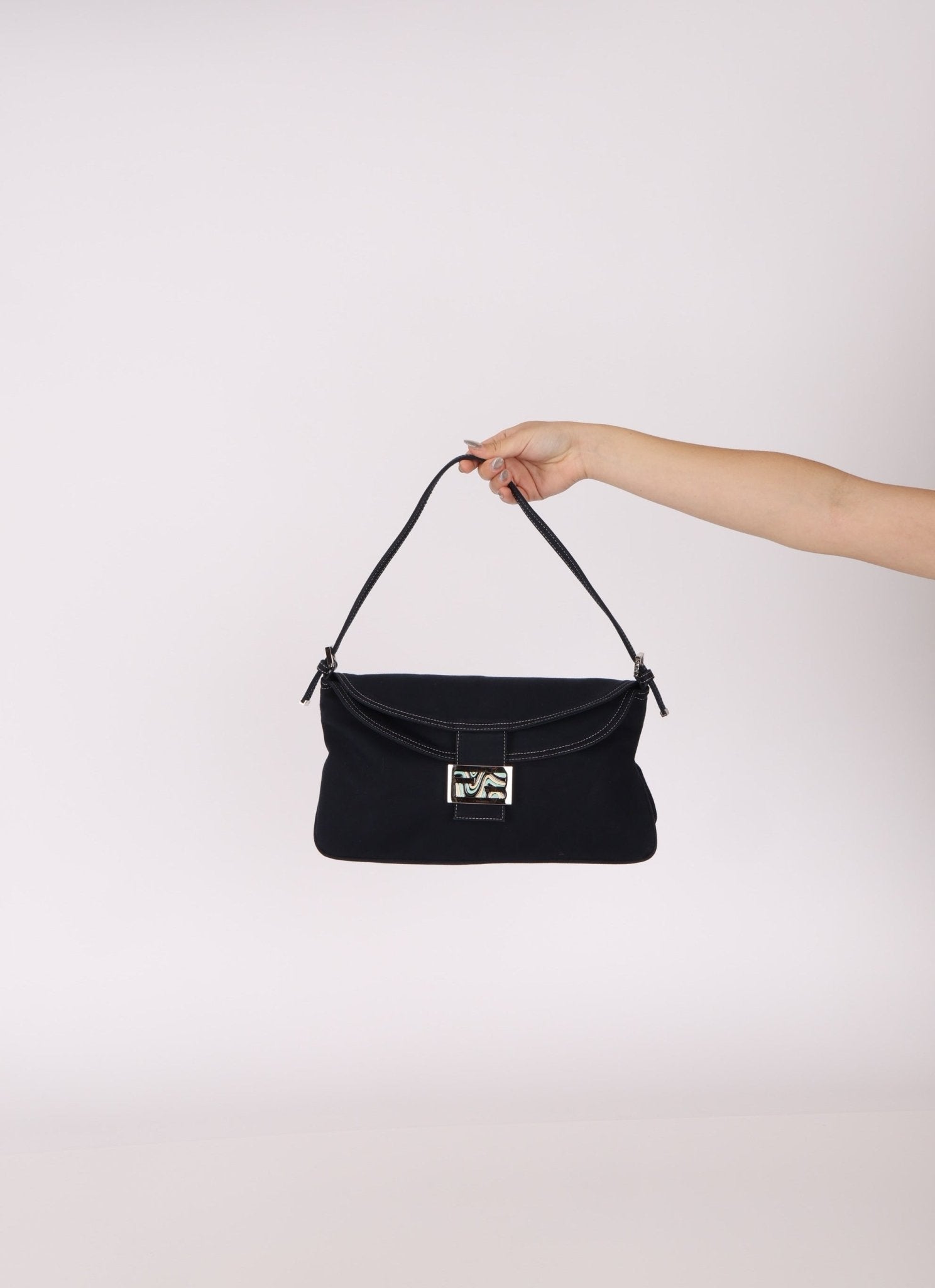 Fendi Marble Navy Canvas Baguette - FashioNica
