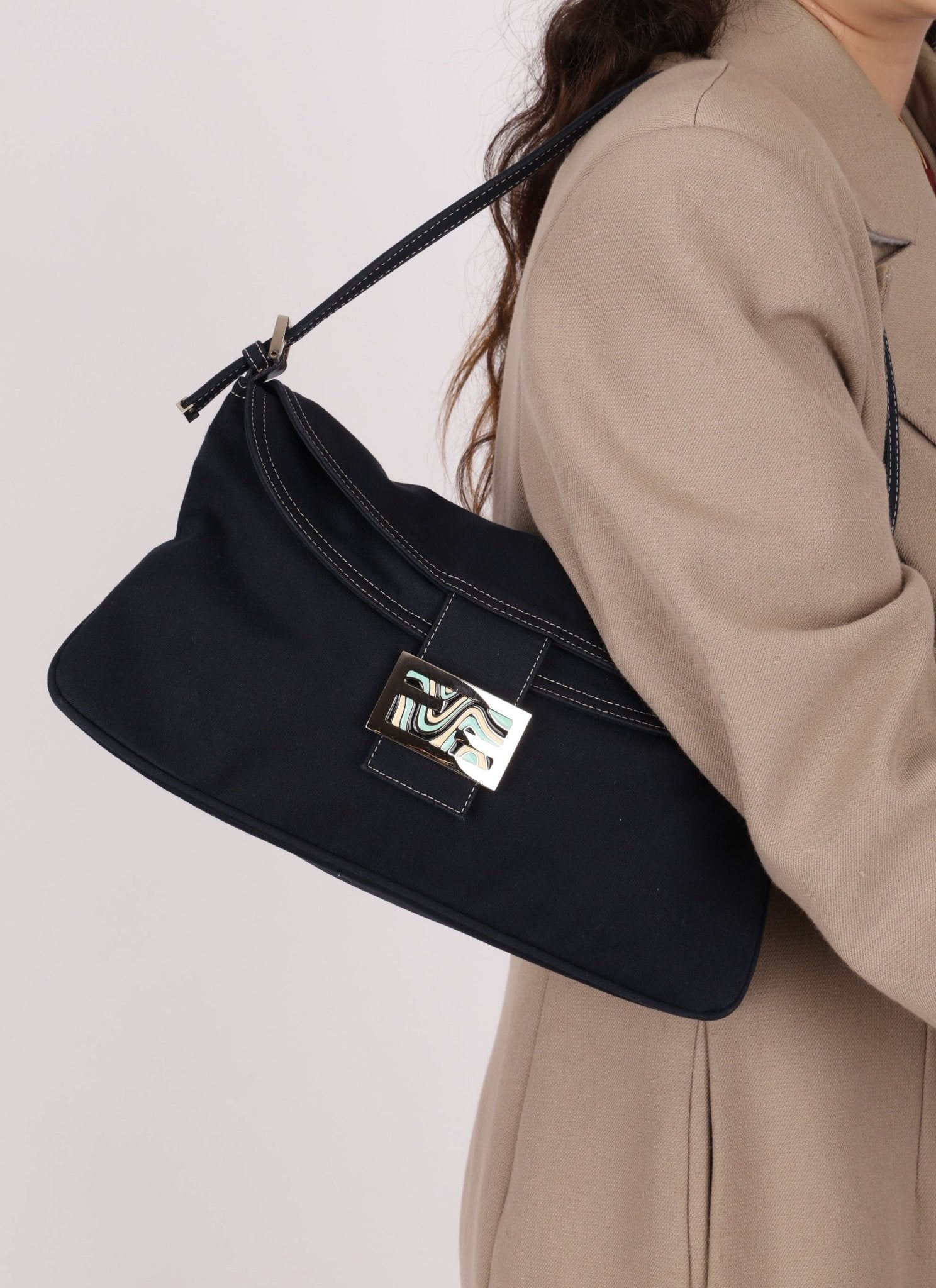 Fendi Marble Navy Canvas Baguette - FashioNica