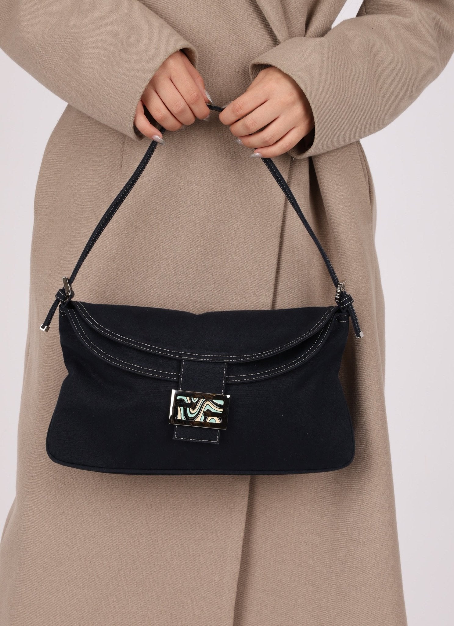 Fendi Marble Navy Canvas Baguette - FashioNica