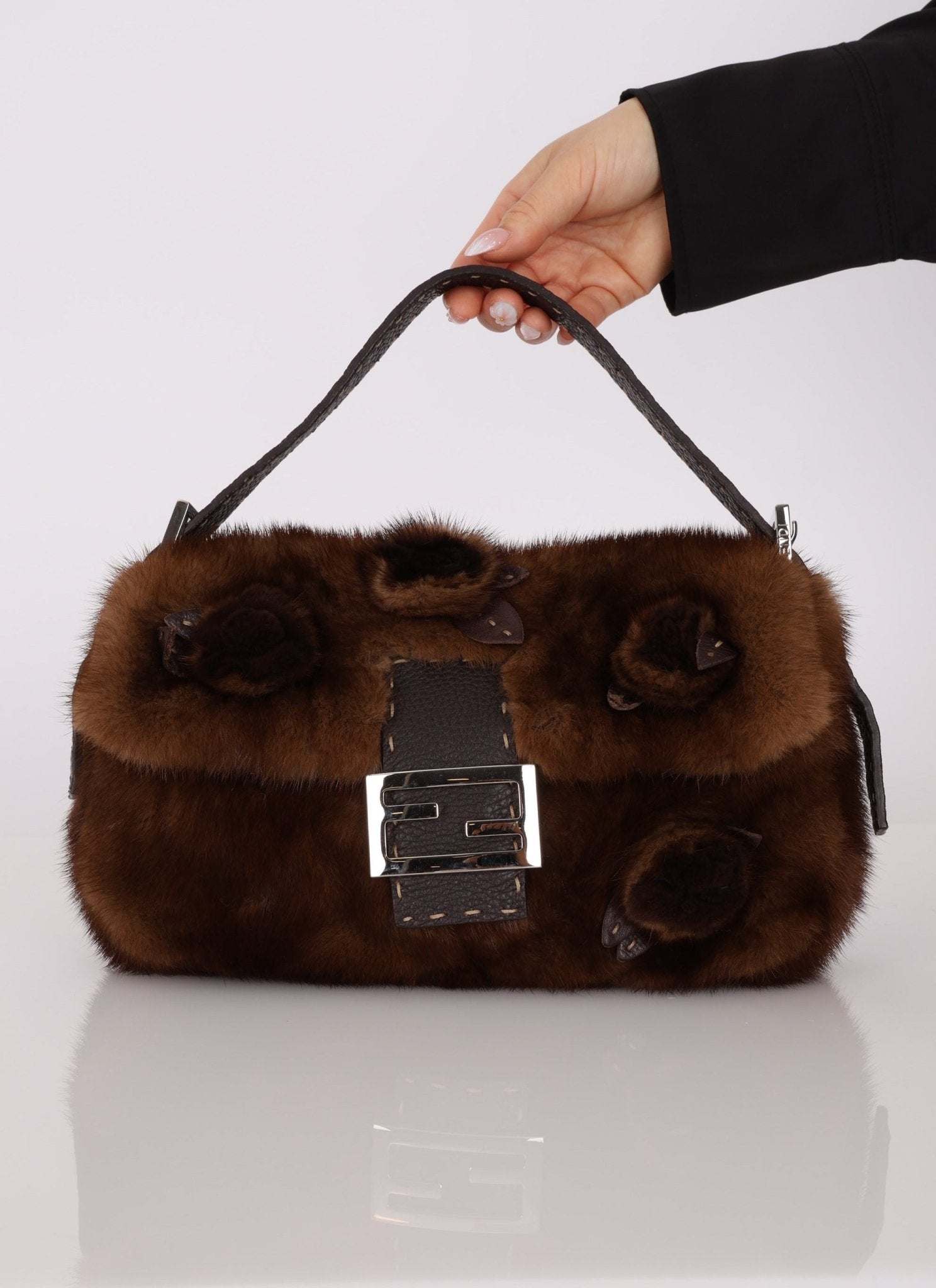 Fendi Mink Selleria Flower Motif Baguette - FashioNica