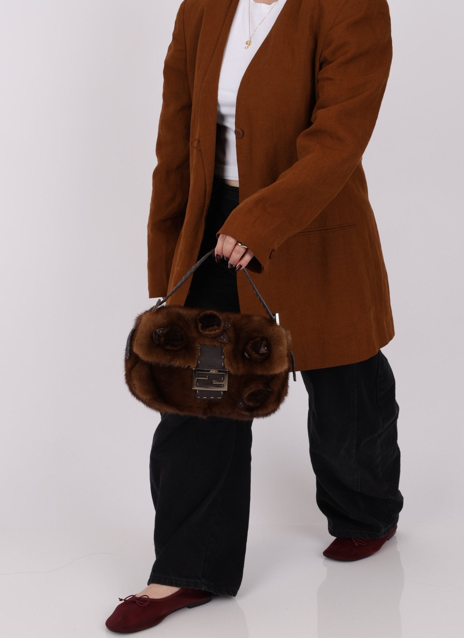 Fendi Mink Selleria Flower Motif Baguette - FashioNica