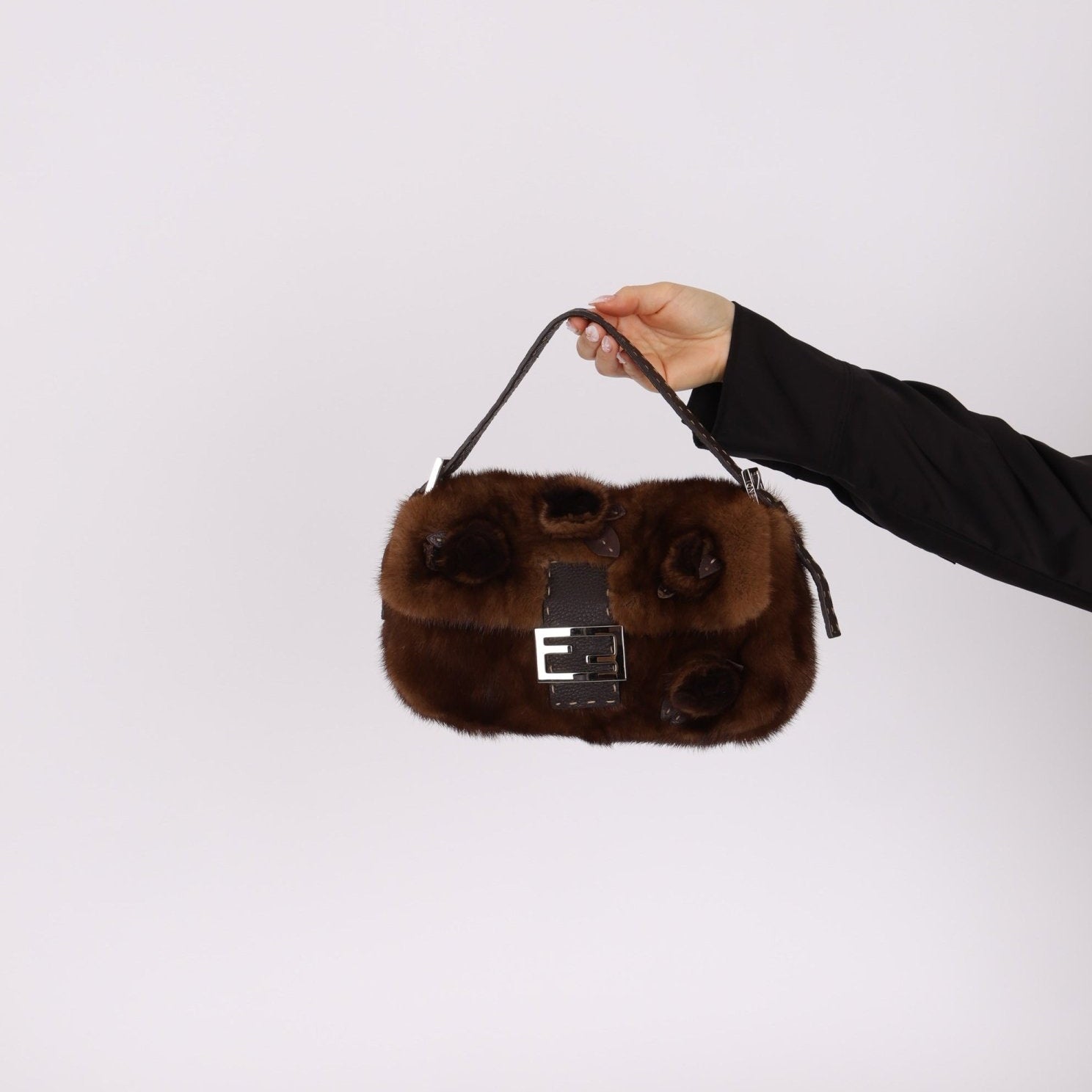 Fendi Mink Selleria Flower Motif Baguette - FashioNica