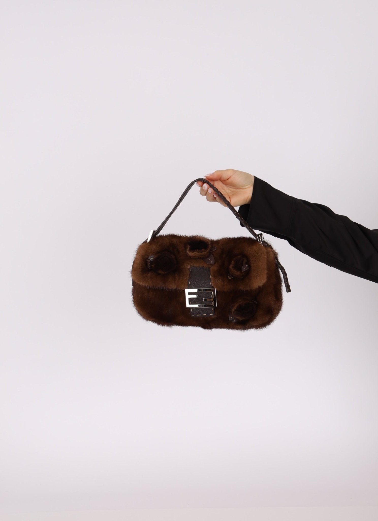 Fendi Mink Selleria Flower Motif Baguette - FashioNica