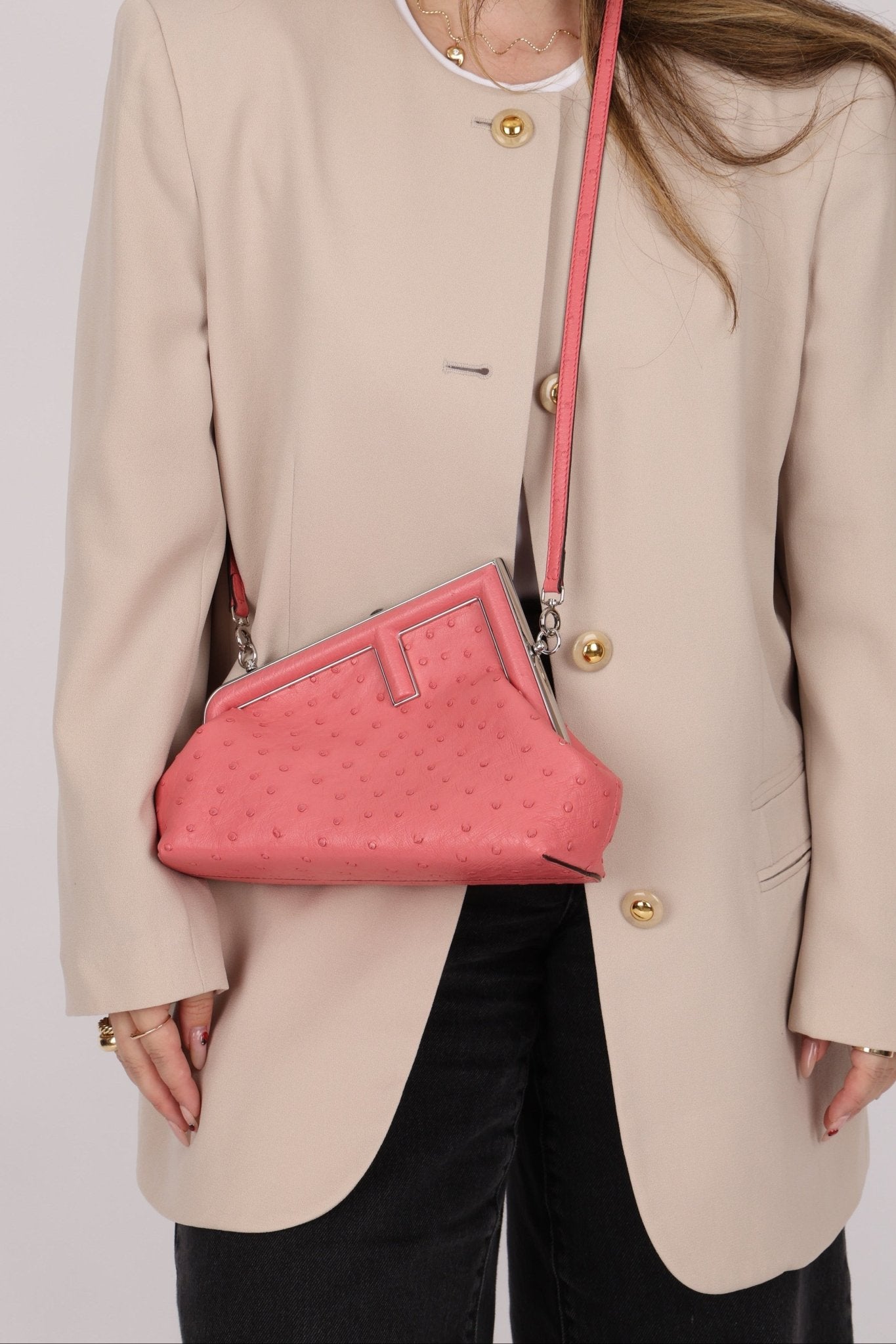 Fendi Ostrich First Clutch with Strap - FashioNica