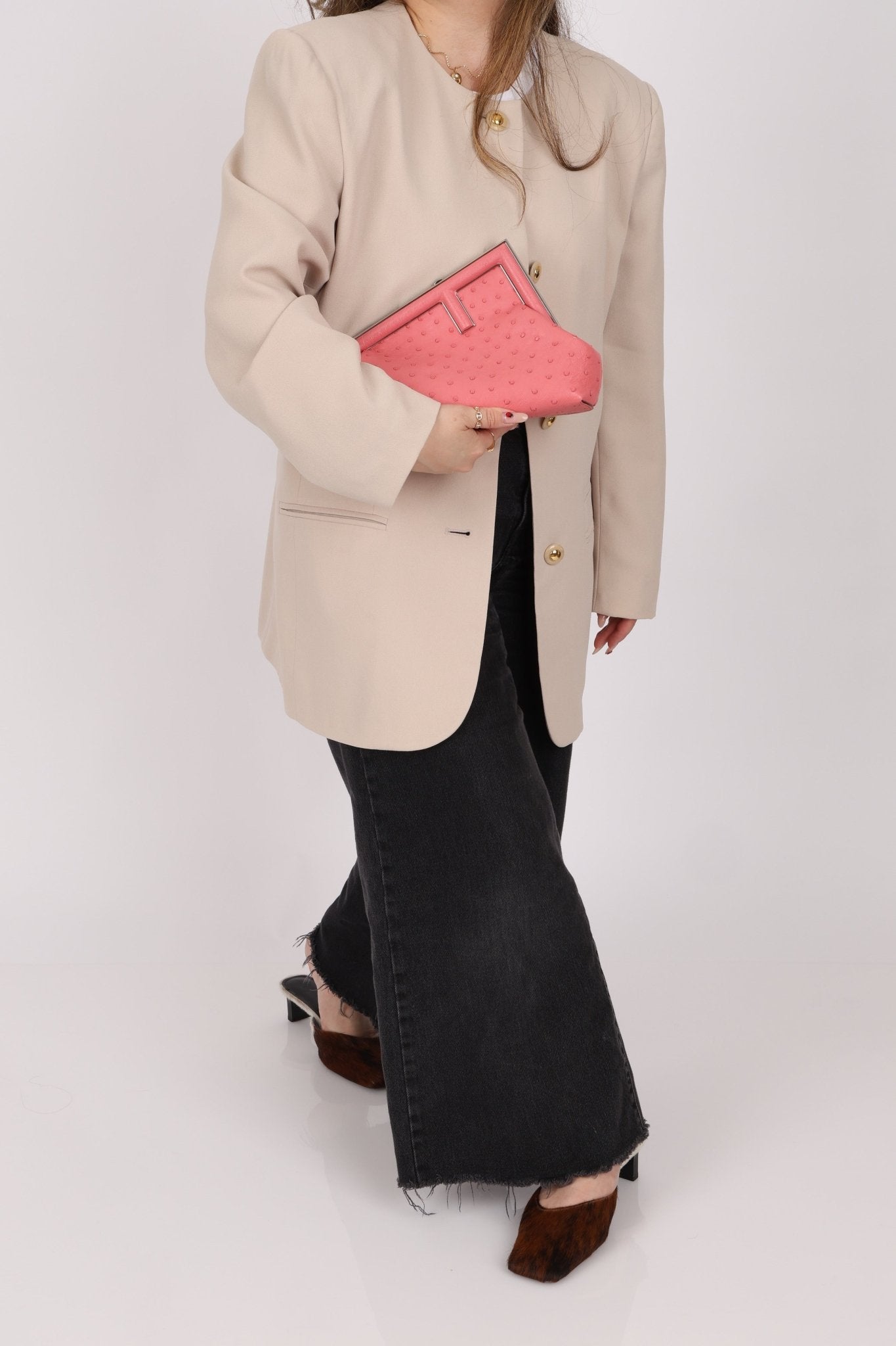 Fendi Ostrich First Clutch with Strap - FashioNica