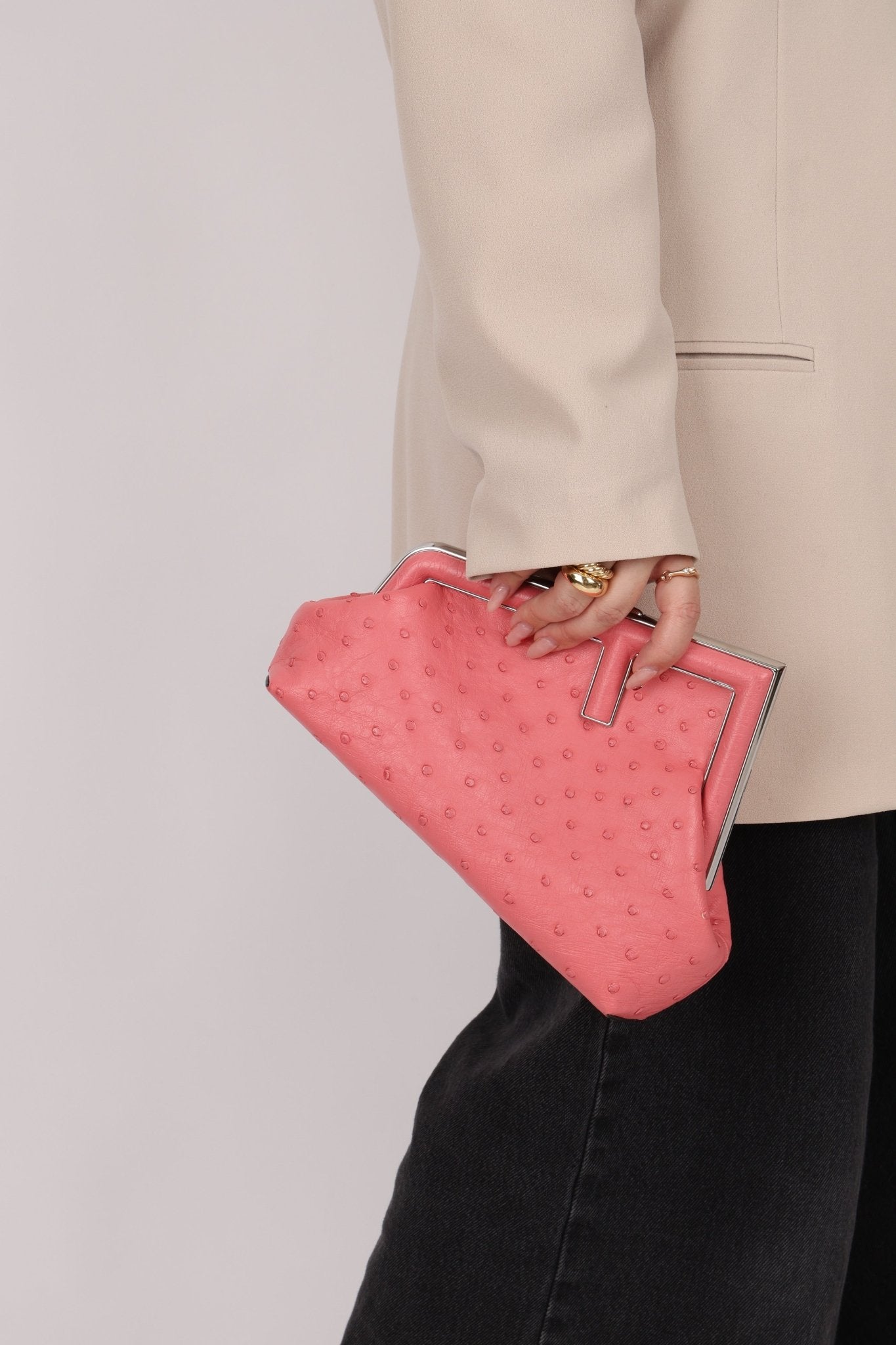 Fendi Ostrich First Clutch with Strap - FashioNica