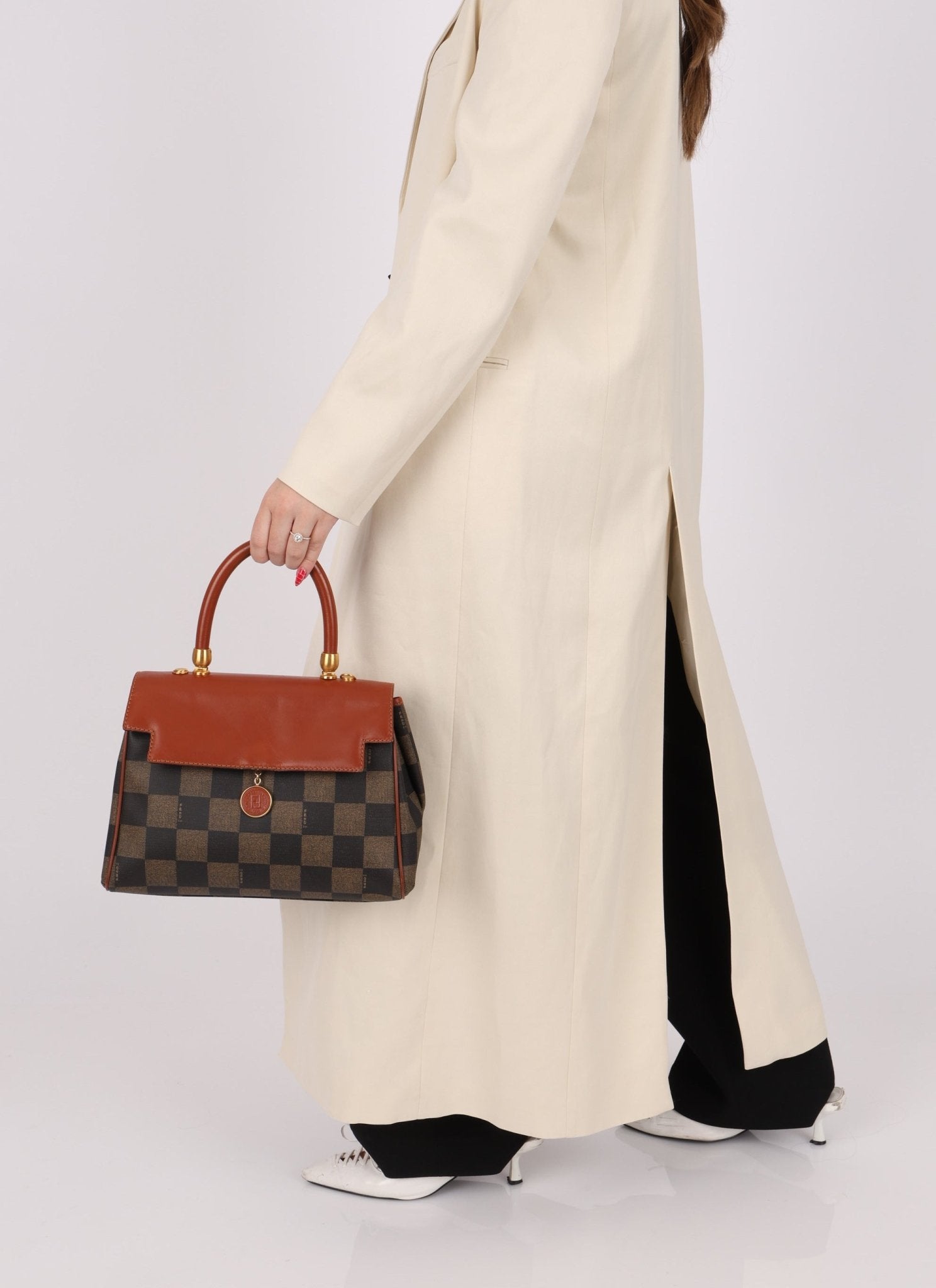 Fendi Pequin Checkered Kelly Top Handle - FashioNica