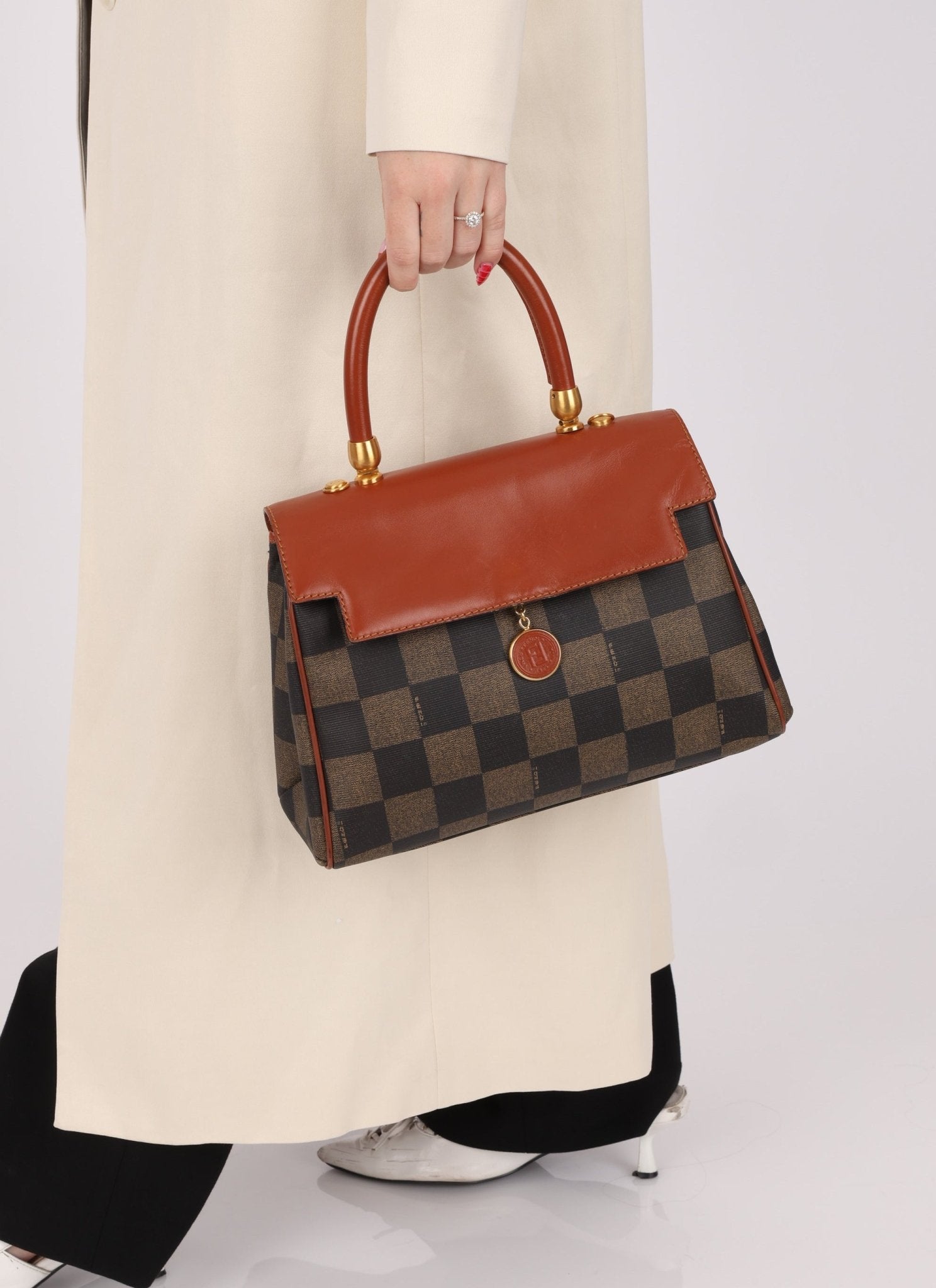 Fendi Pequin Checkered Kelly Top Handle - FashioNica