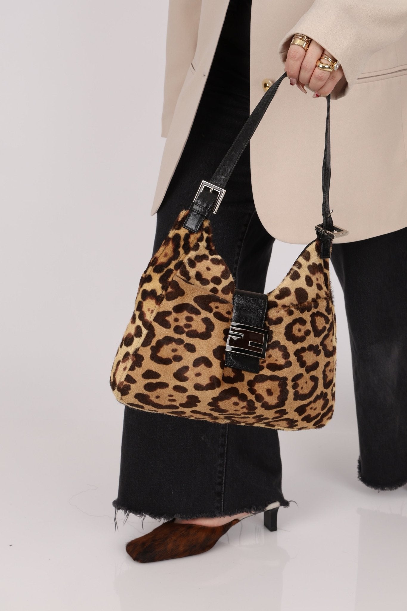 Fendi Ponyhair Jaguar Print Shoulder Bag - FashioNica