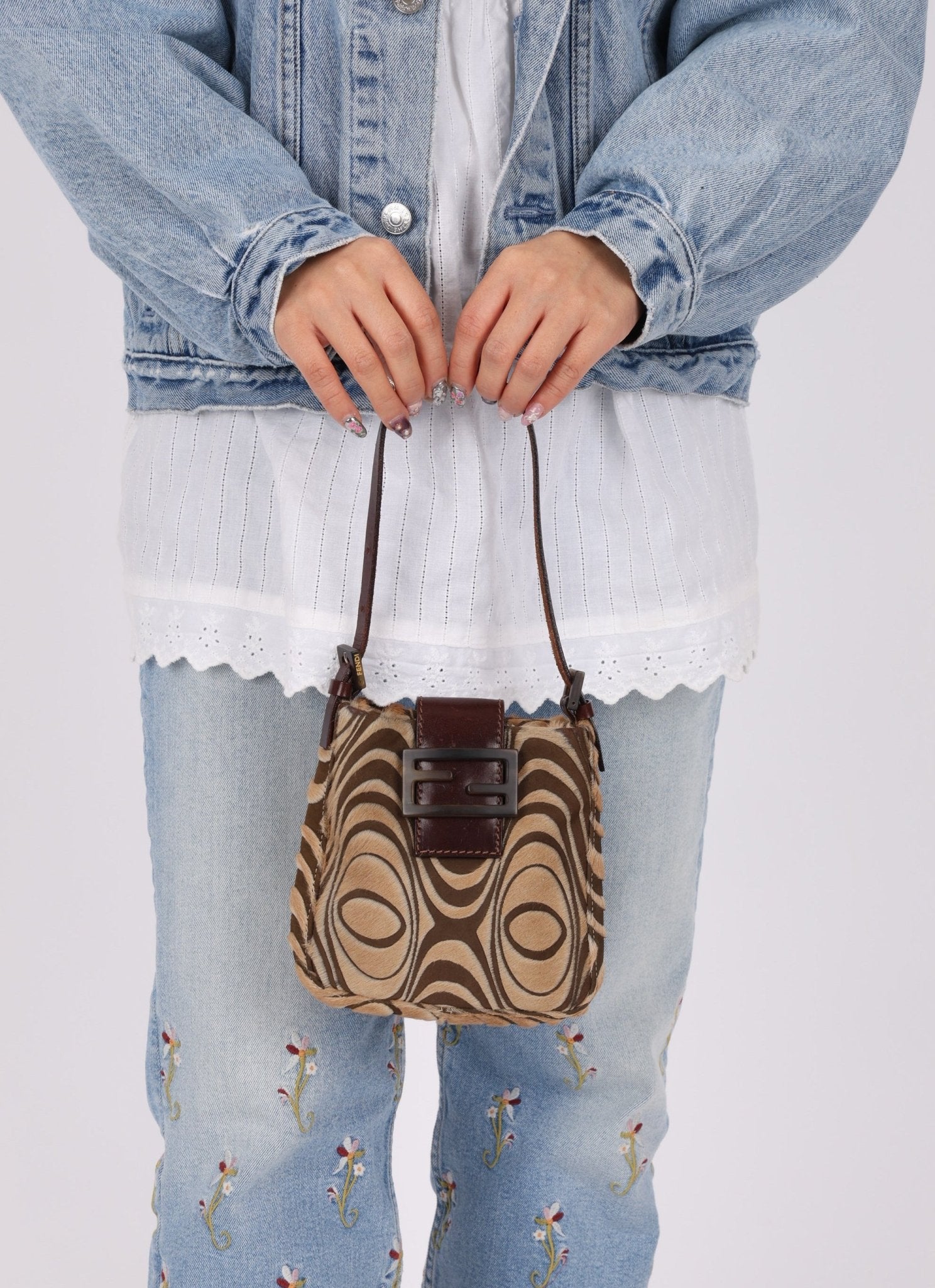 Fendi Ponyhair Mini Baguette Shoulder Bag - FashioNica