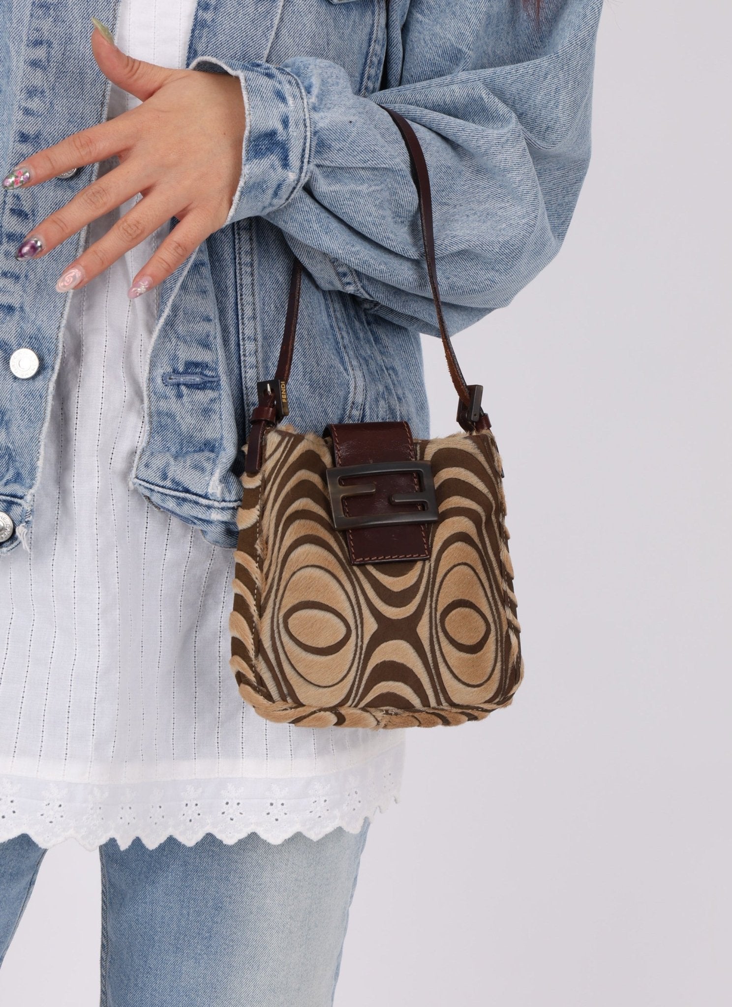 Fendi Ponyhair Mini Baguette Shoulder Bag - FashioNica