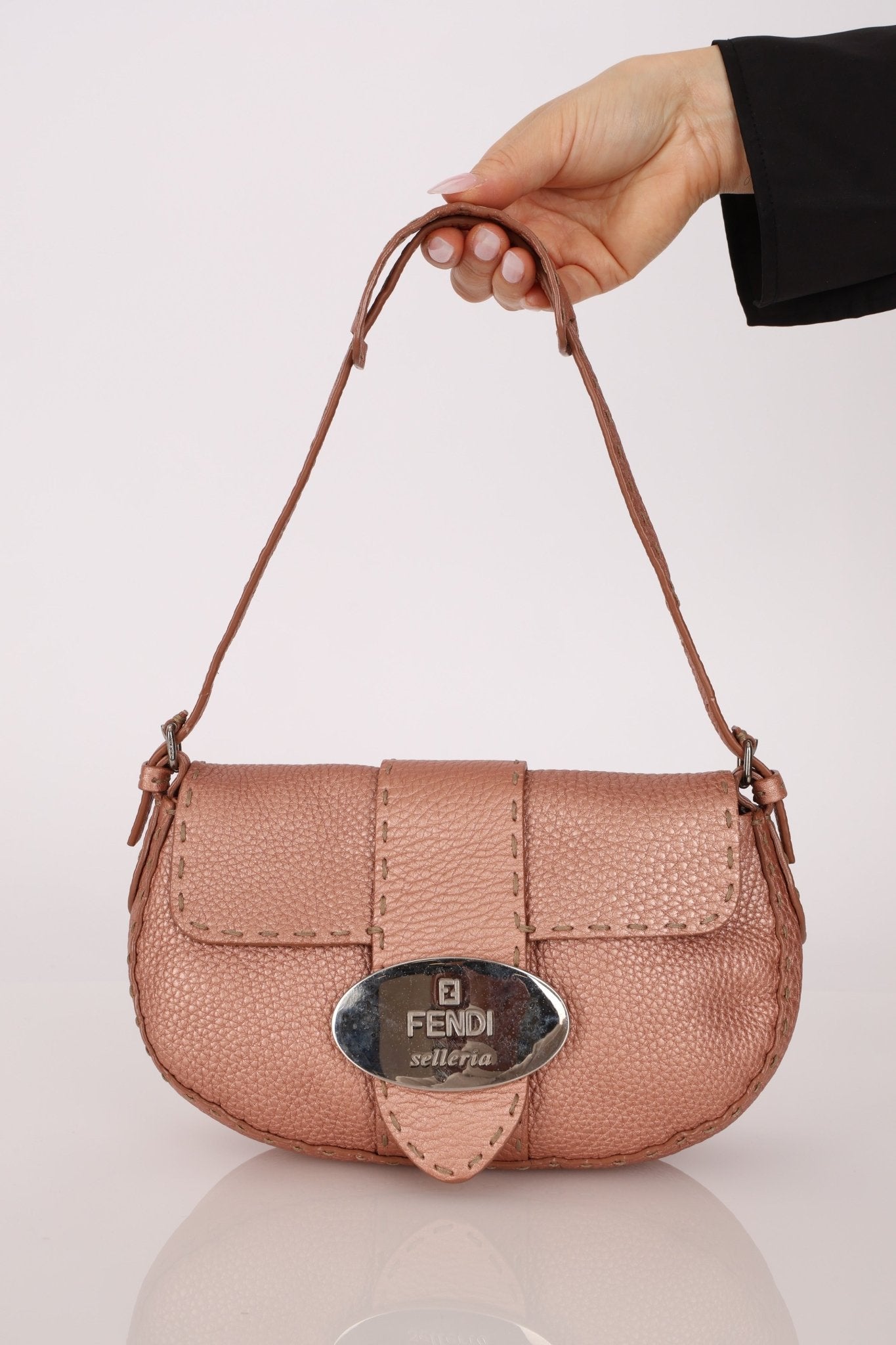 Fendi Rose Gold Selleria Emblem Shoulder Bag - FashioNica
