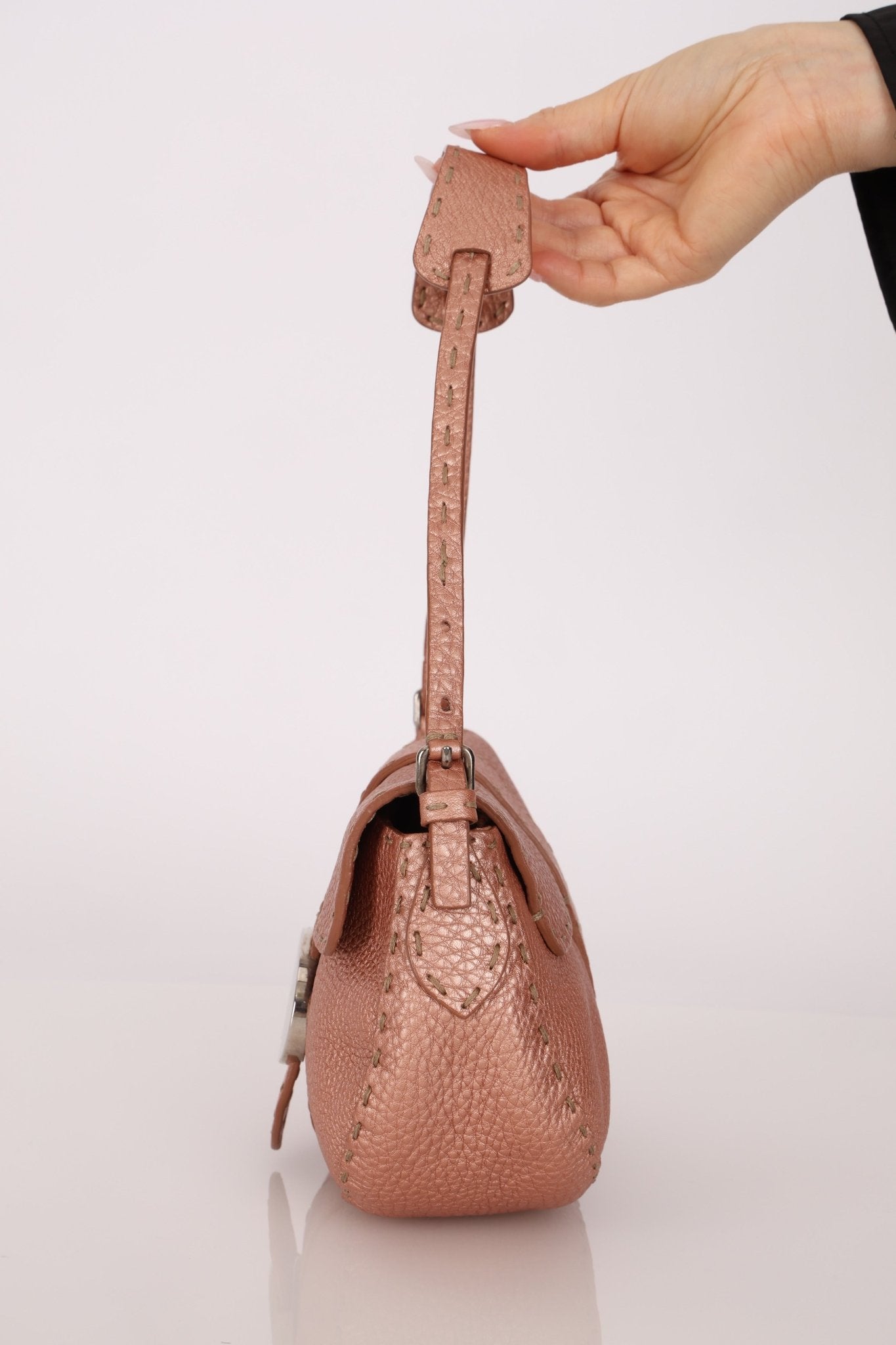 Fendi Rose Gold Selleria Emblem Shoulder Bag - FashioNica