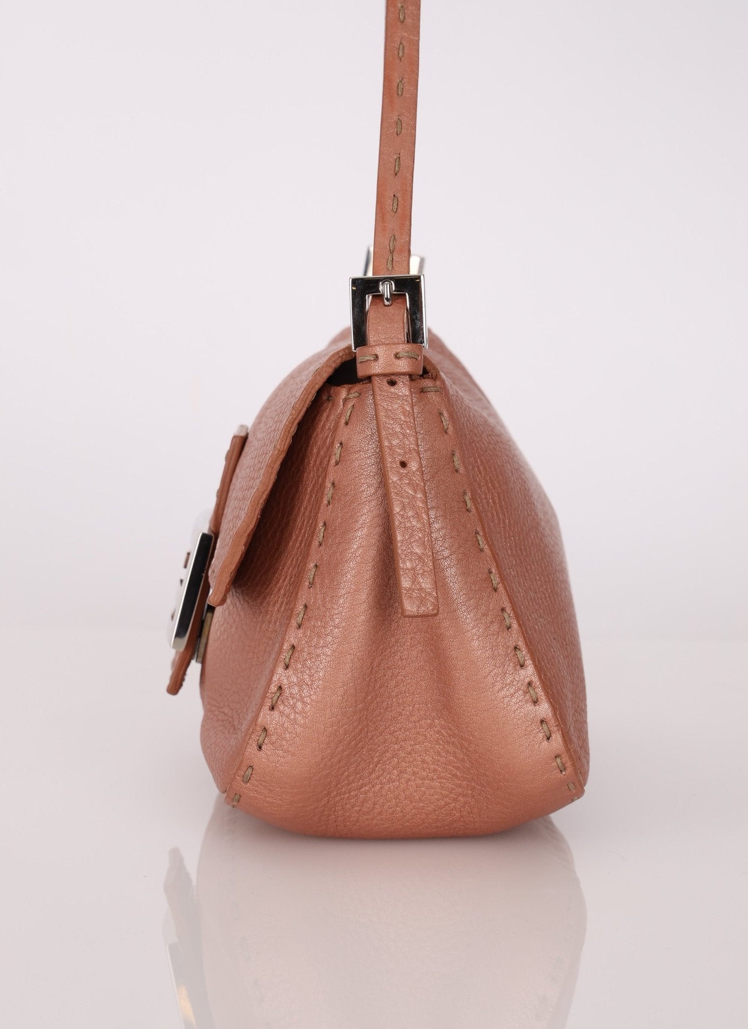 Fendi Rosegold Leather Selleria Mini Mama Baguette - FashioNica