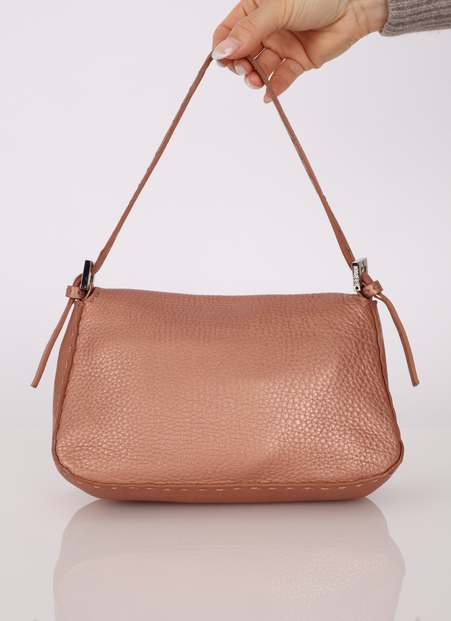 Fendi Rosegold Leather Selleria Mini Mama Baguette - FashioNica