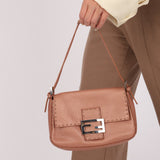 Fendi Rosegold Leather Selleria Mini Mama Baguette - FashioNica