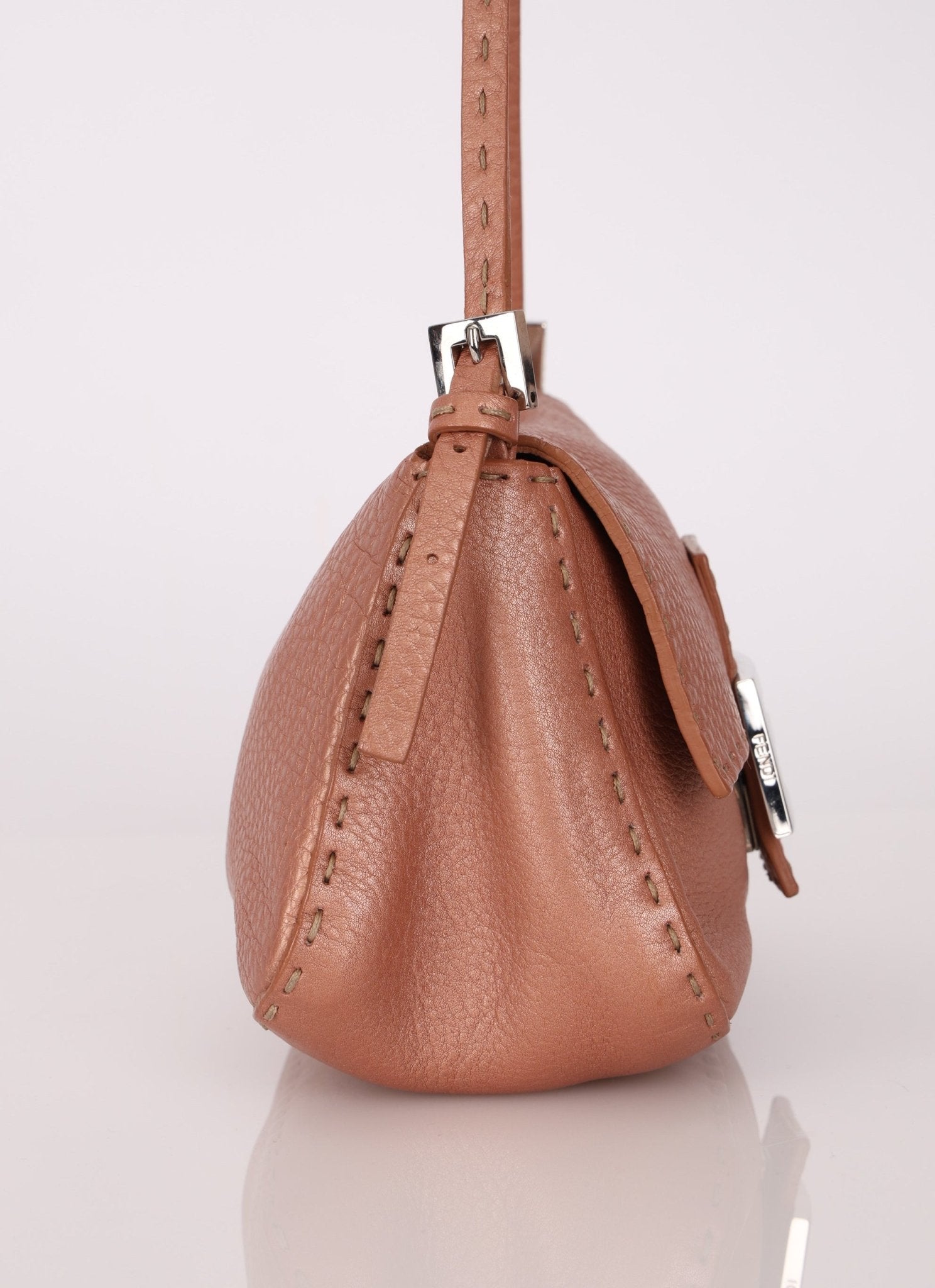 Fendi Rosegold Leather Selleria Mini Mama Baguette - FashioNica