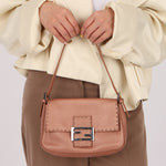 Fendi Rosegold Leather Selleria Mini Mama Baguette - FashioNica