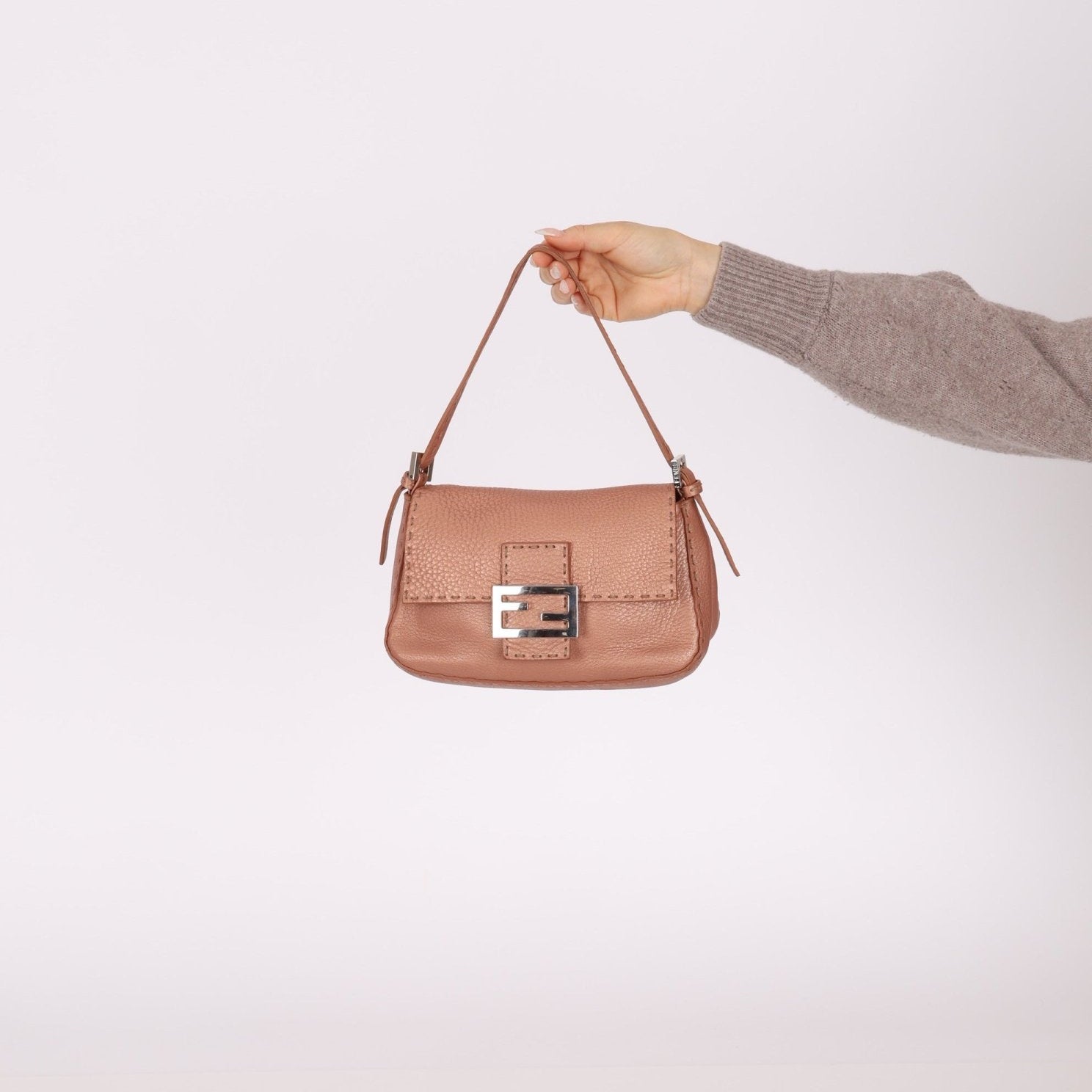 Fendi Rosegold Leather Selleria Mini Mama Baguette - FashioNica