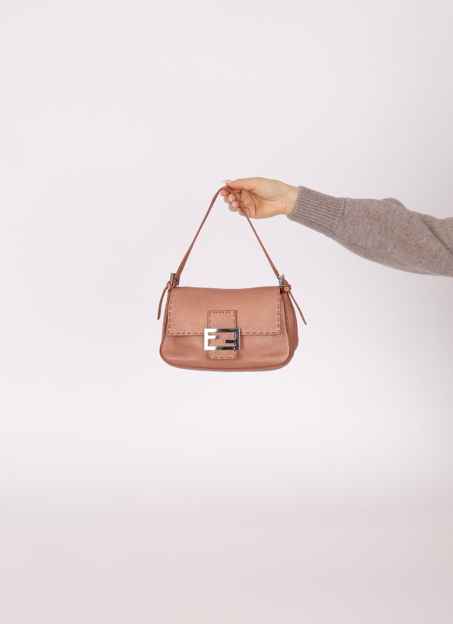 Fendi Rosegold Leather Selleria Mini Mama Baguette - FashioNica