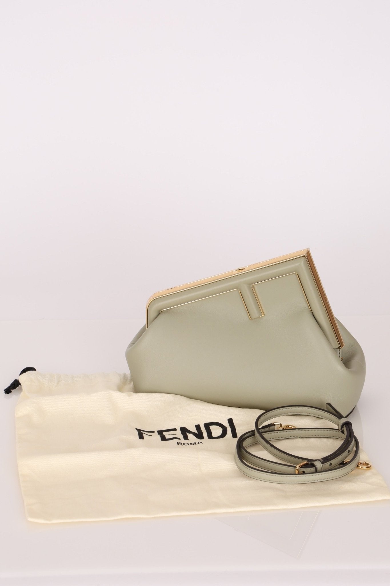 Fendi Sage Nappa Small First Clutch with Strap - FashioNica