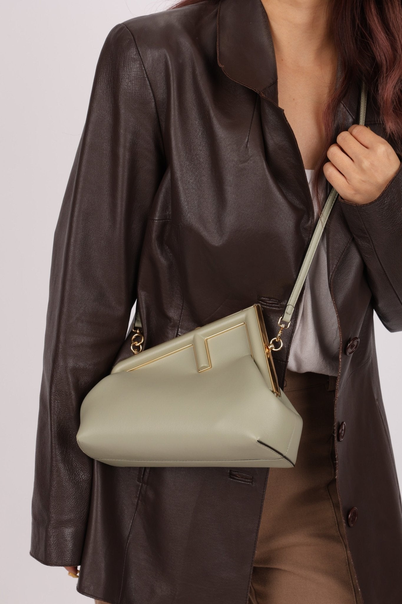 Fendi Sage Nappa Small First Clutch with Strap - FashioNica